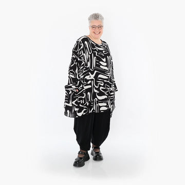  A-Form Bigshirt von AKH Fashion aus Viskose, 1487.06911, Schwarz/Weiß, Pinselstrich, Schick