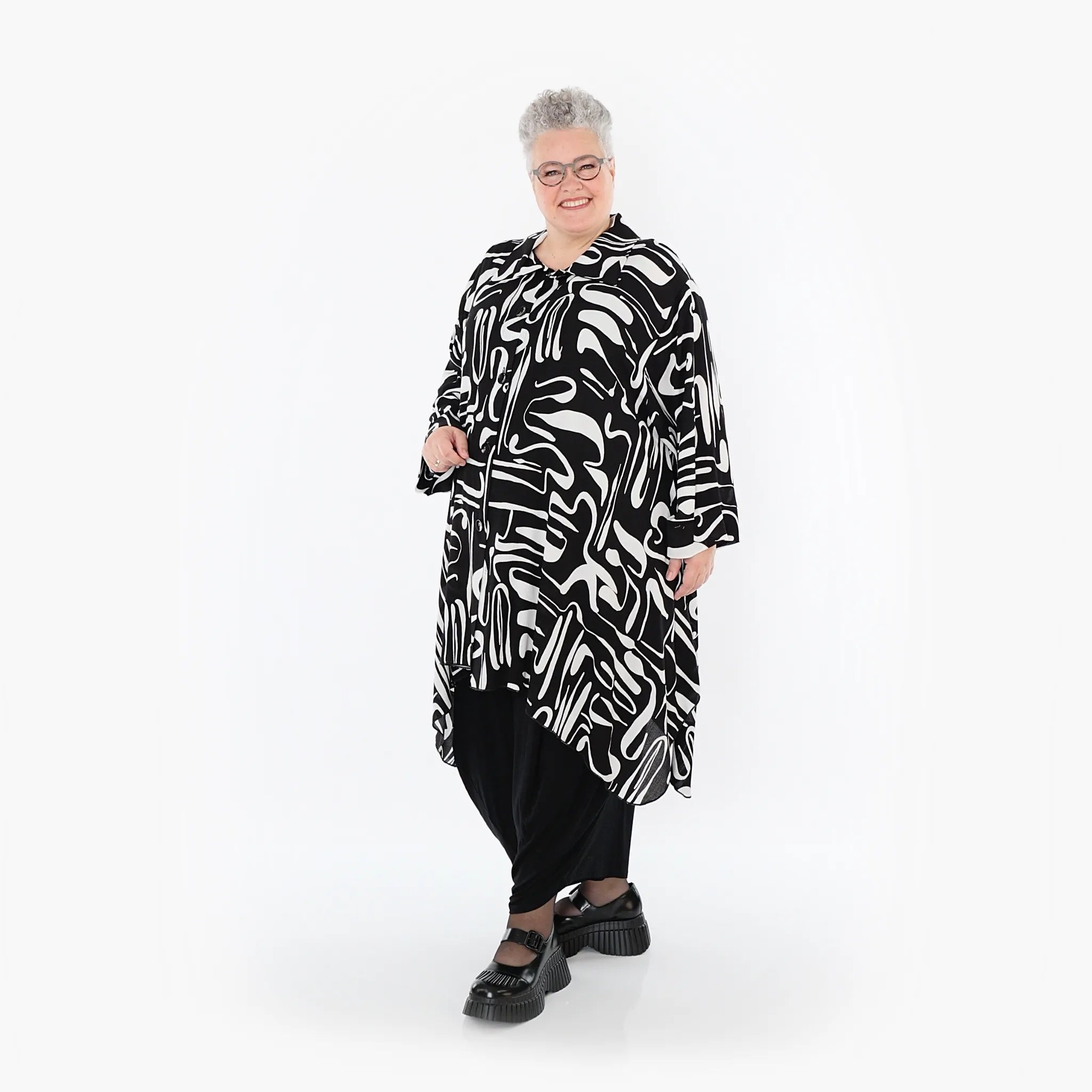  A-Form Jacke von AKH Fashion aus Viskose, 1487.06917, Schwarz/Weiß, Pinselstrich, Schick