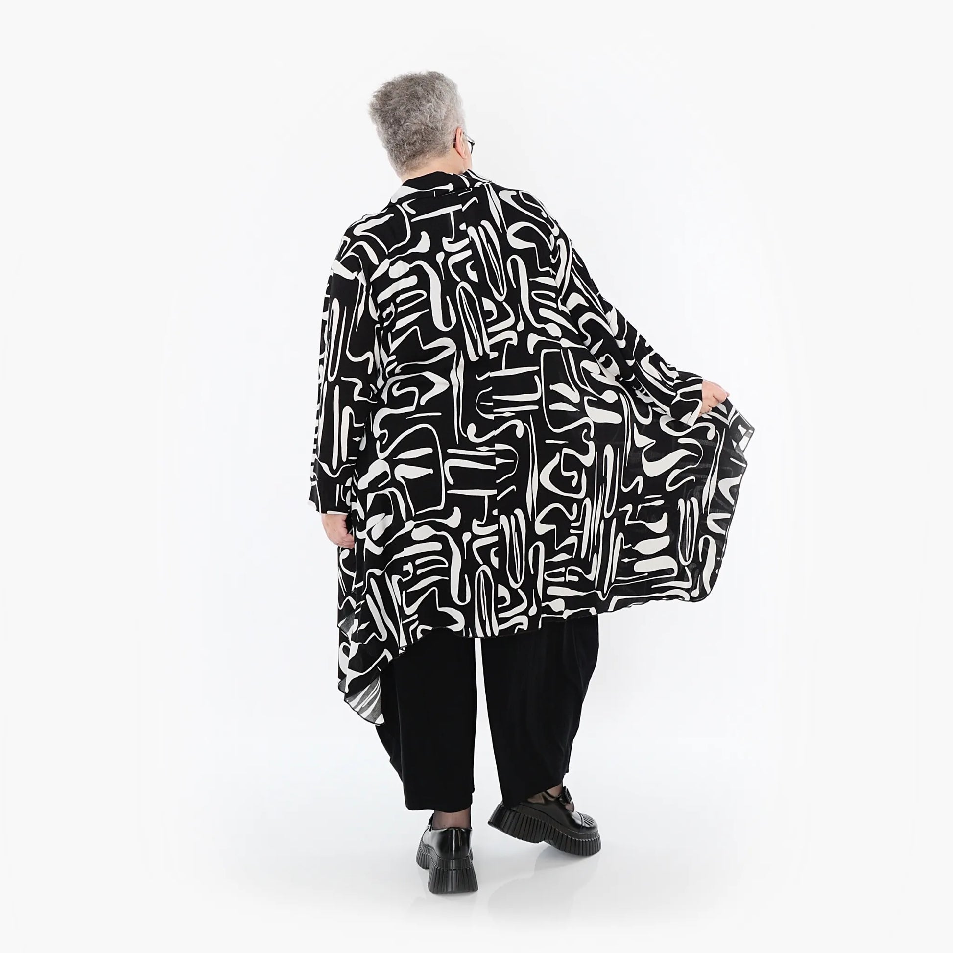  A-Form Jacke von AKH Fashion aus Viskose, 1487.06917, Schwarz/Weiß, Pinselstrich, Schick