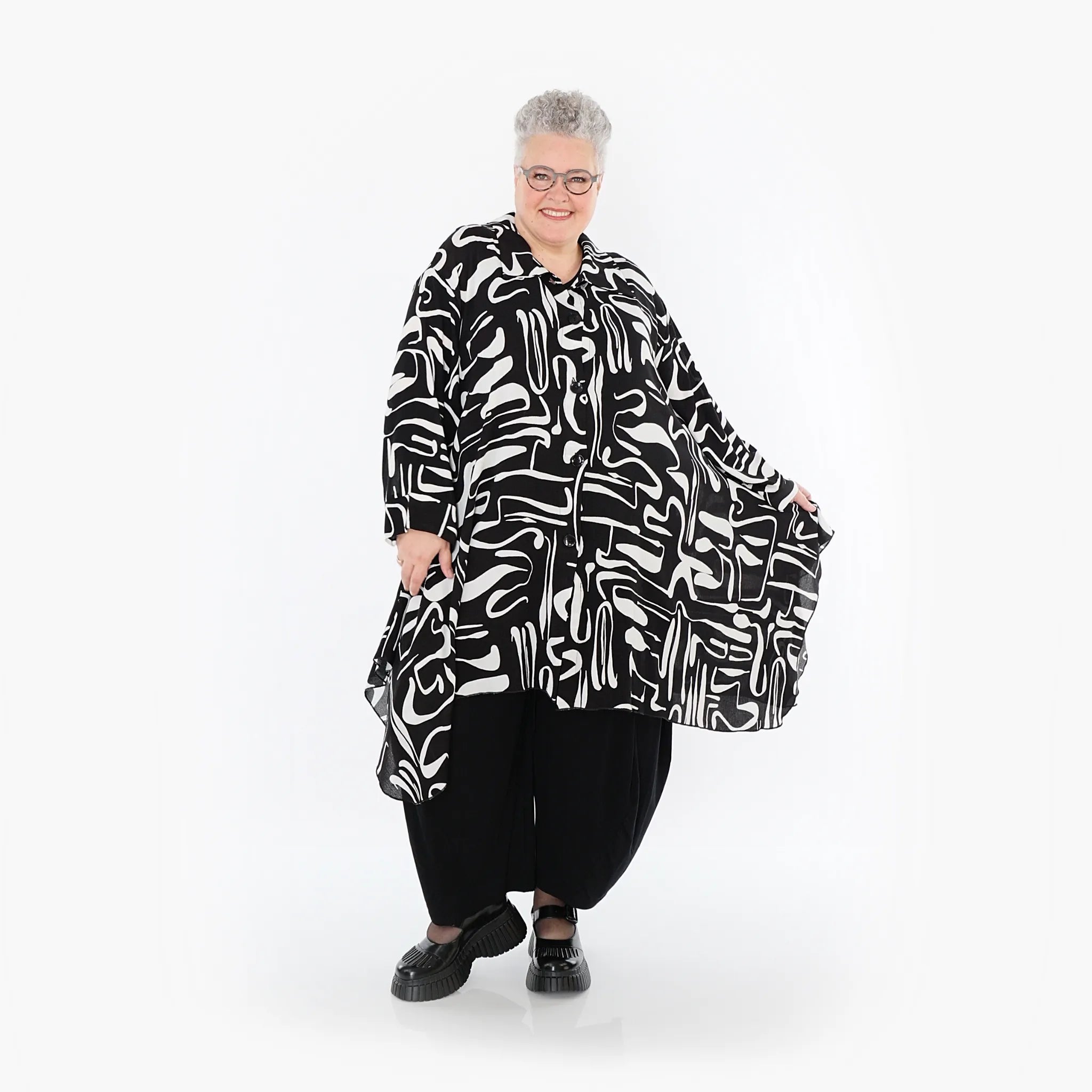  A-Form Jacke von AKH Fashion aus Viskose, 1487.06917, Schwarz/Weiß, Pinselstrich, Schick