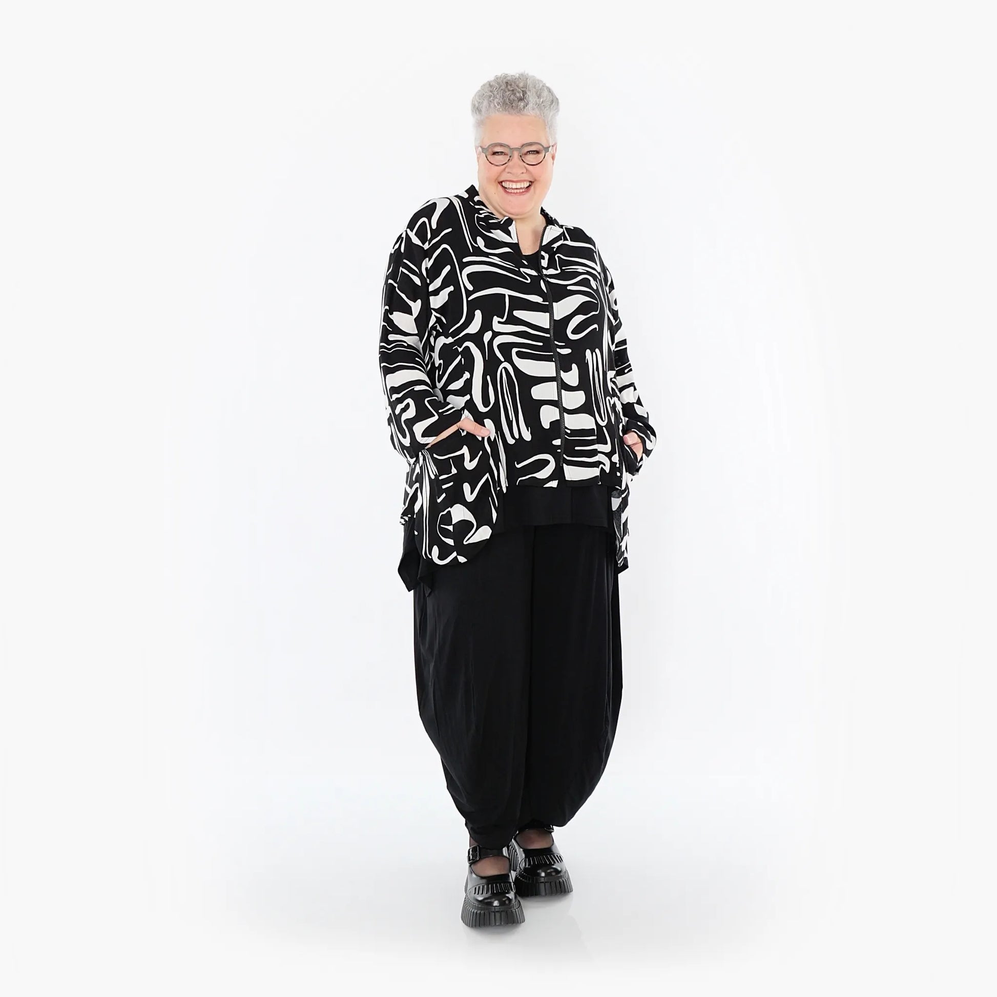  A-Form Jacke von AKH Fashion aus Viskose, 1487.06939, Schwarz/Weiß, Pinselstrich, Schick