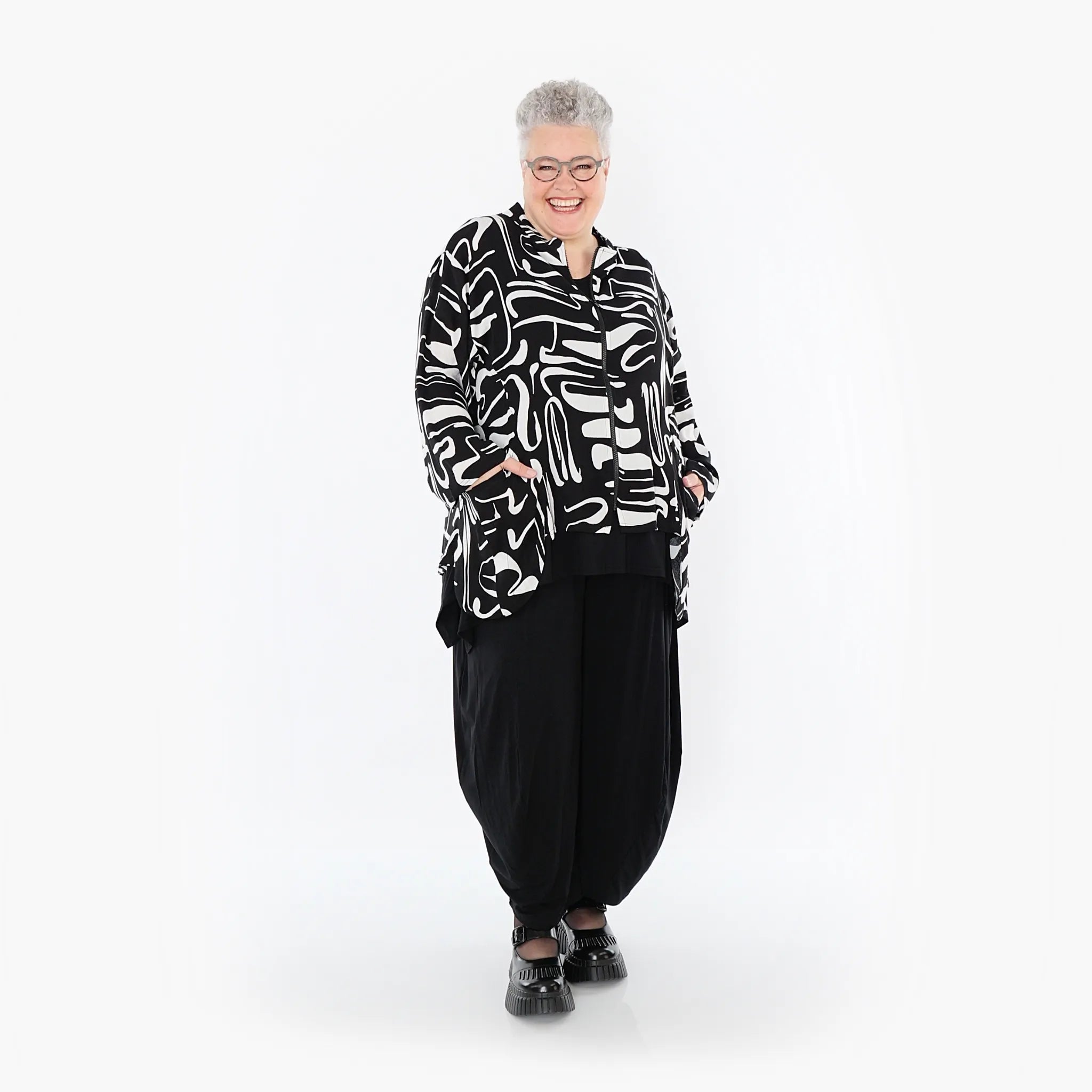 A-Form Jacke von AKH Fashion aus Viskose, 1487.06939, Schwarz/Weiß, Pinselstrich, Schick