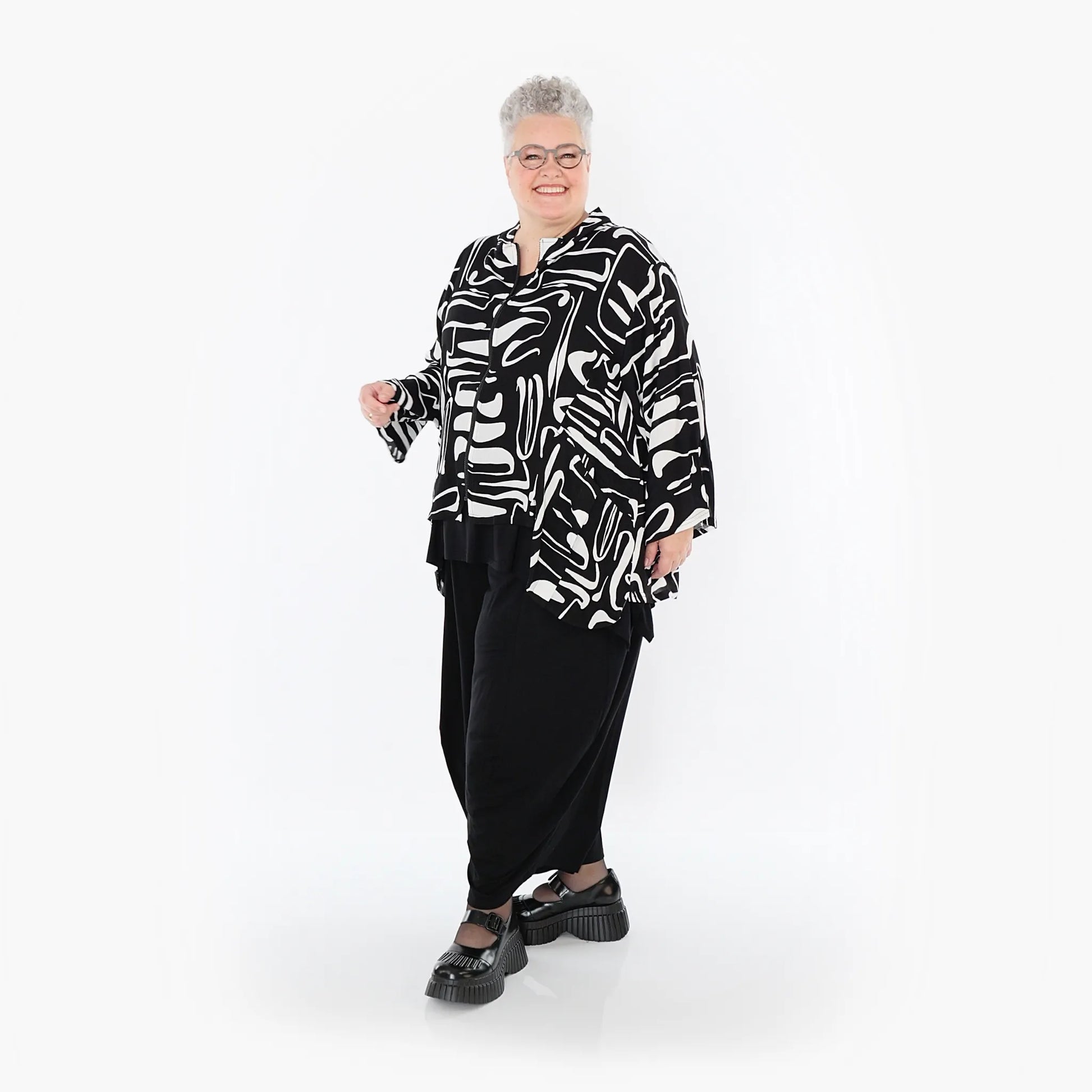  A-Form Jacke von AKH Fashion aus Viskose, 1487.06939, Schwarz/Weiß, Pinselstrich, Schick