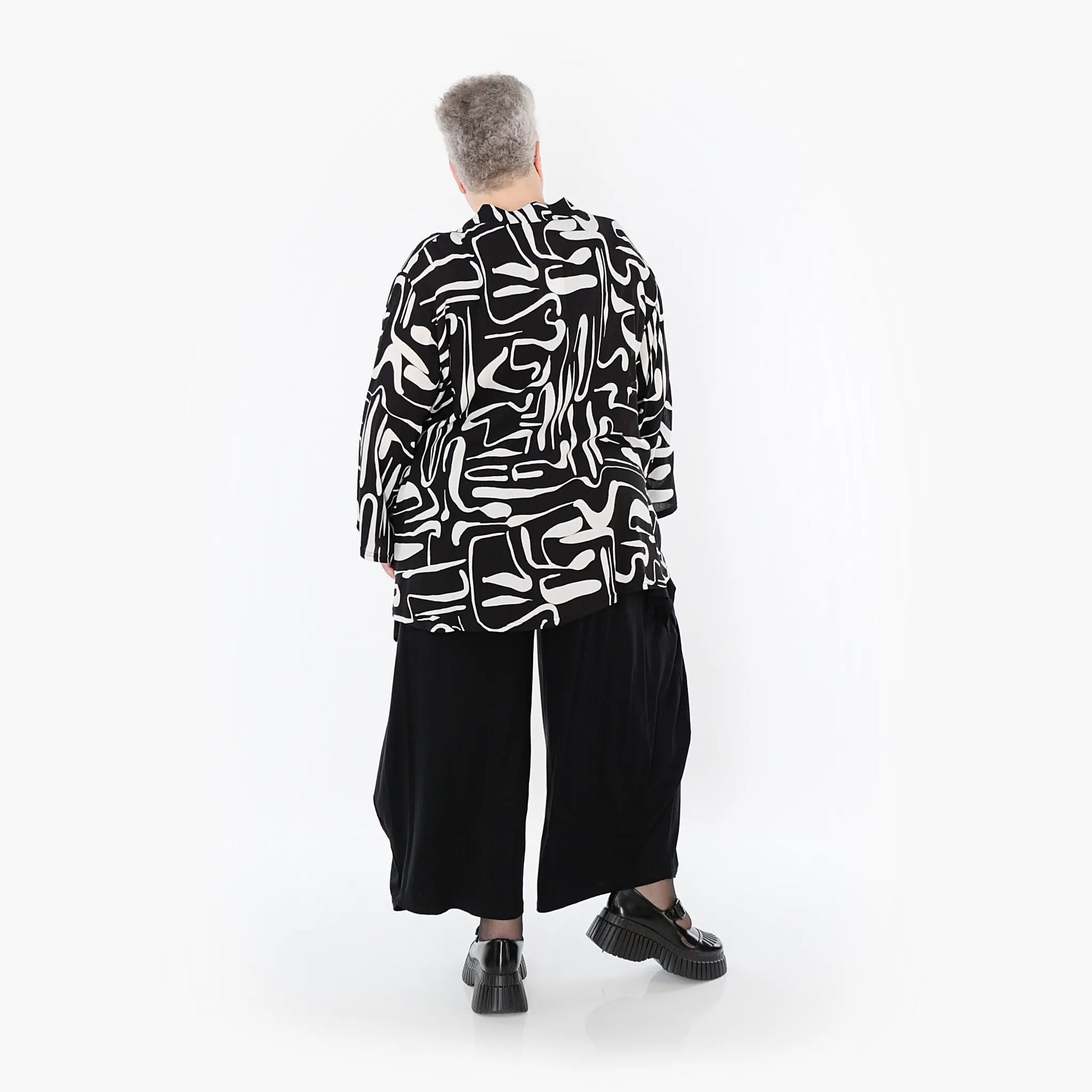  A-Form Jacke von AKH Fashion aus Viskose, 1487.06939, Schwarz/Weiß, Pinselstrich, Schick