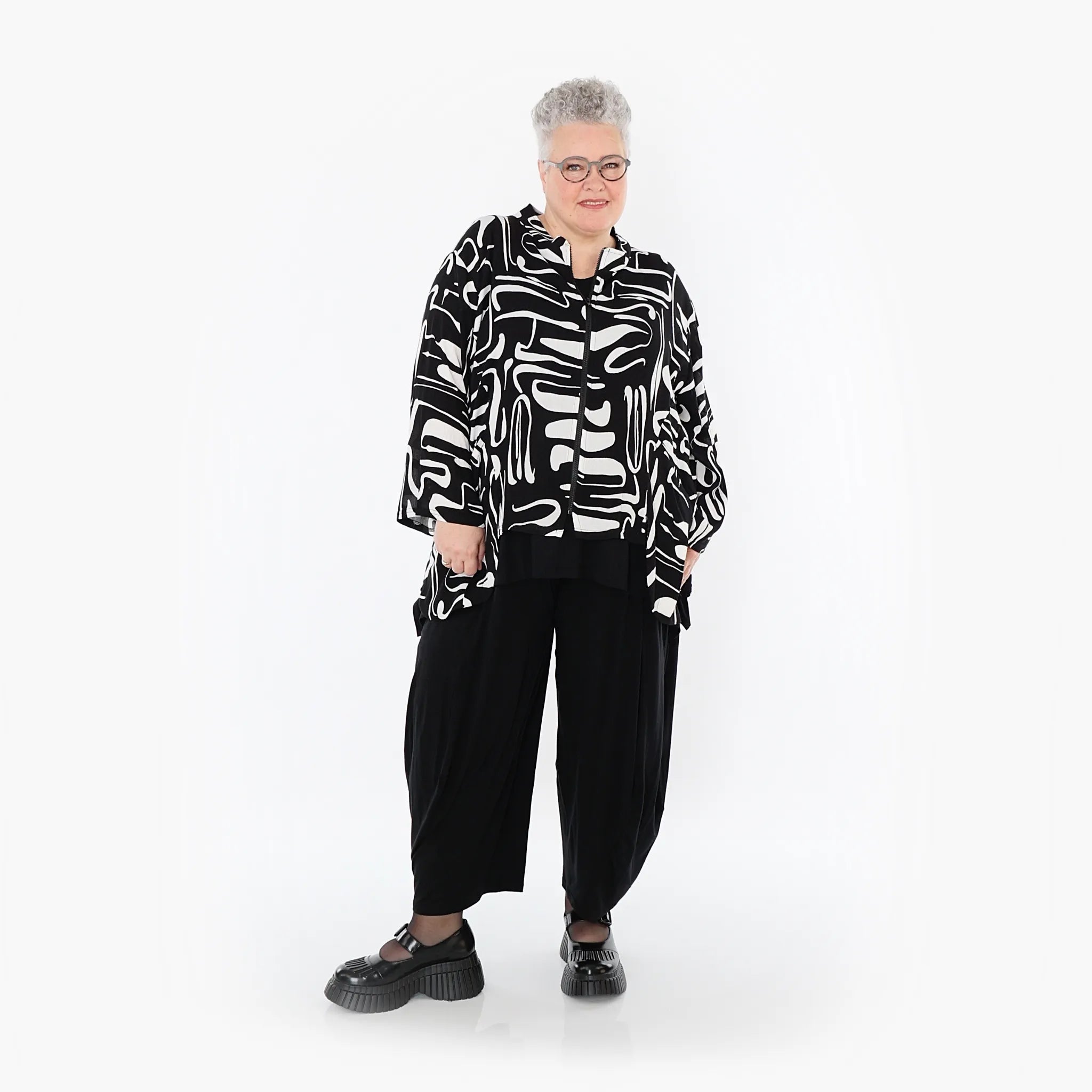  A-Form Jacke von AKH Fashion aus Viskose, 1487.06939, Schwarz/Weiß, Pinselstrich, Schick