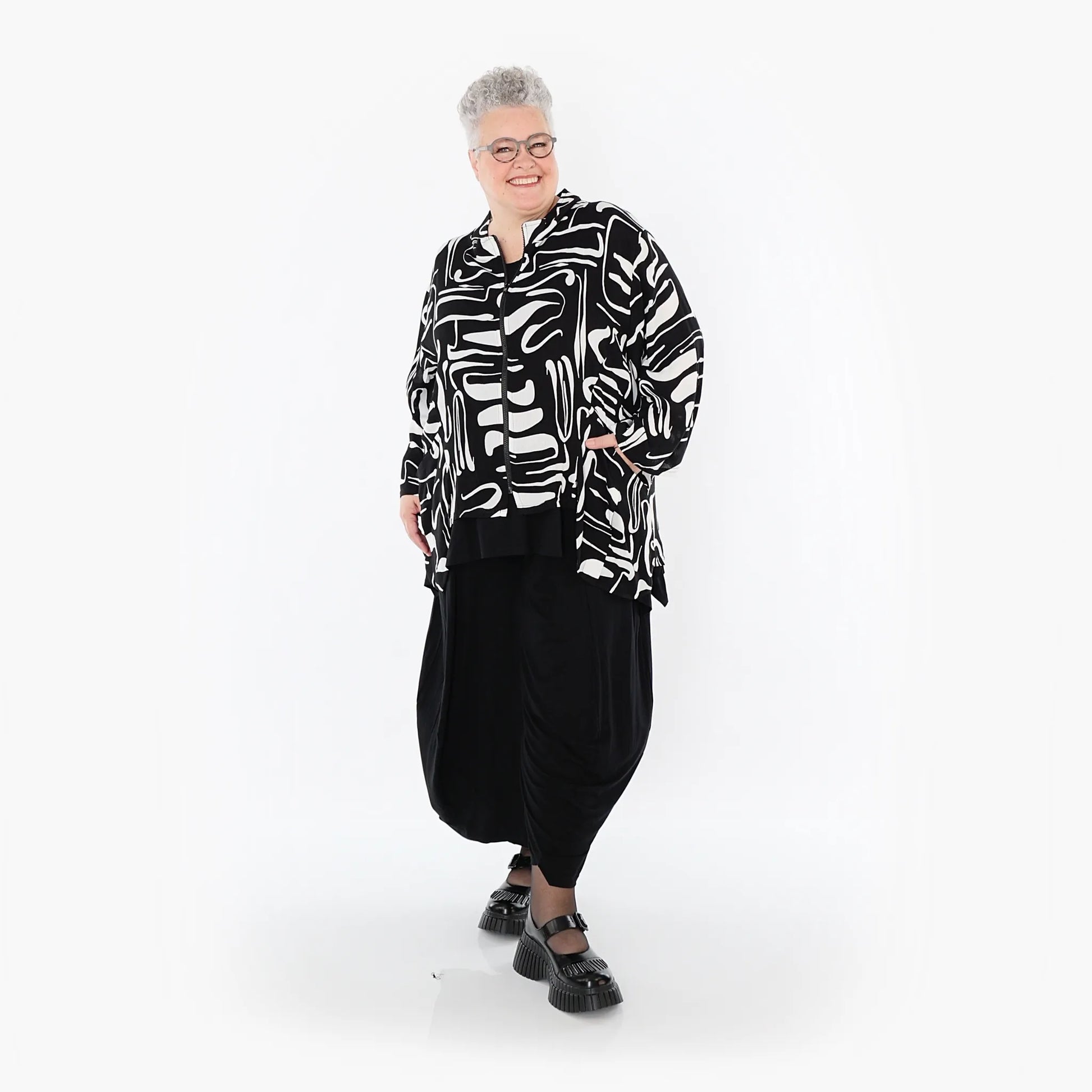  A-Form Jacke von AKH Fashion aus Viskose, 1487.06939, Schwarz/Weiß, Pinselstrich, Schick