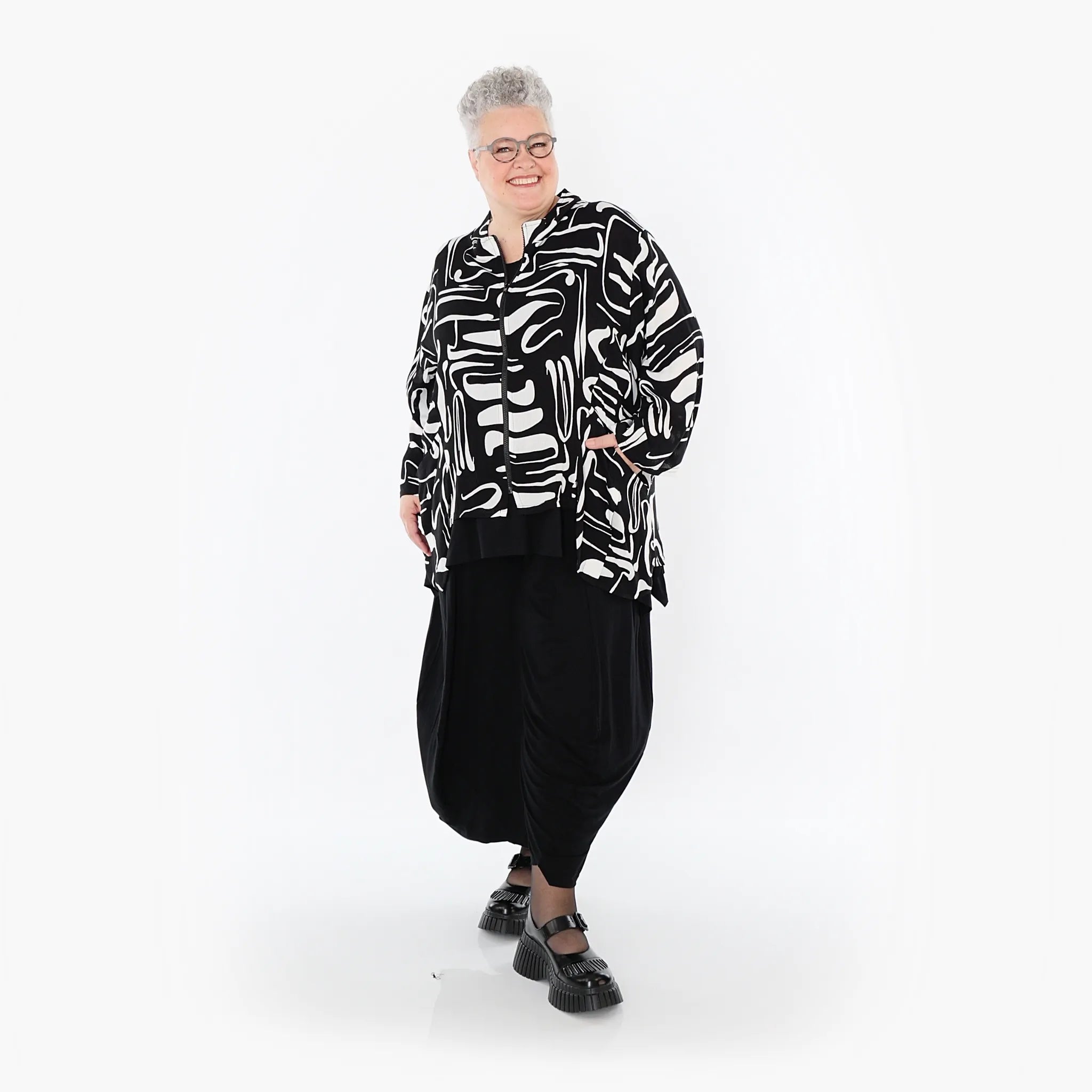  A-Form Jacke von AKH Fashion aus Viskose, 1487.06939, Schwarz/Weiß, Pinselstrich, Schick