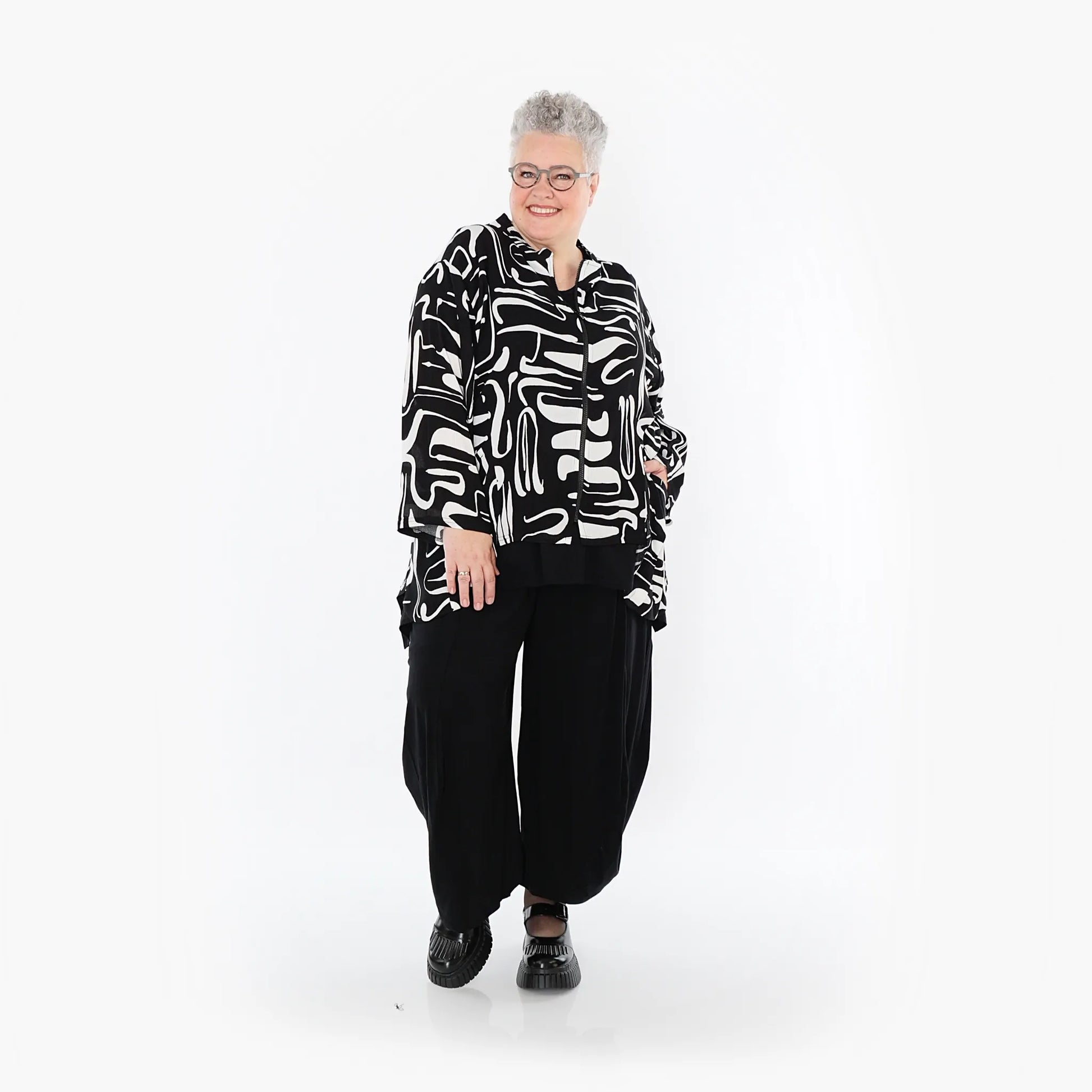  A-Form Jacke von AKH Fashion aus Viskose, 1487.06939, Schwarz/Weiß, Pinselstrich, Schick