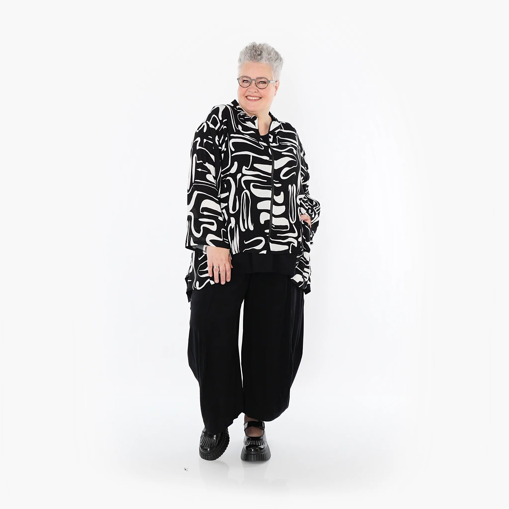  A-Form Jacke von AKH Fashion aus Viskose, 1487.06939, Schwarz/Weiß, Pinselstrich, Schick