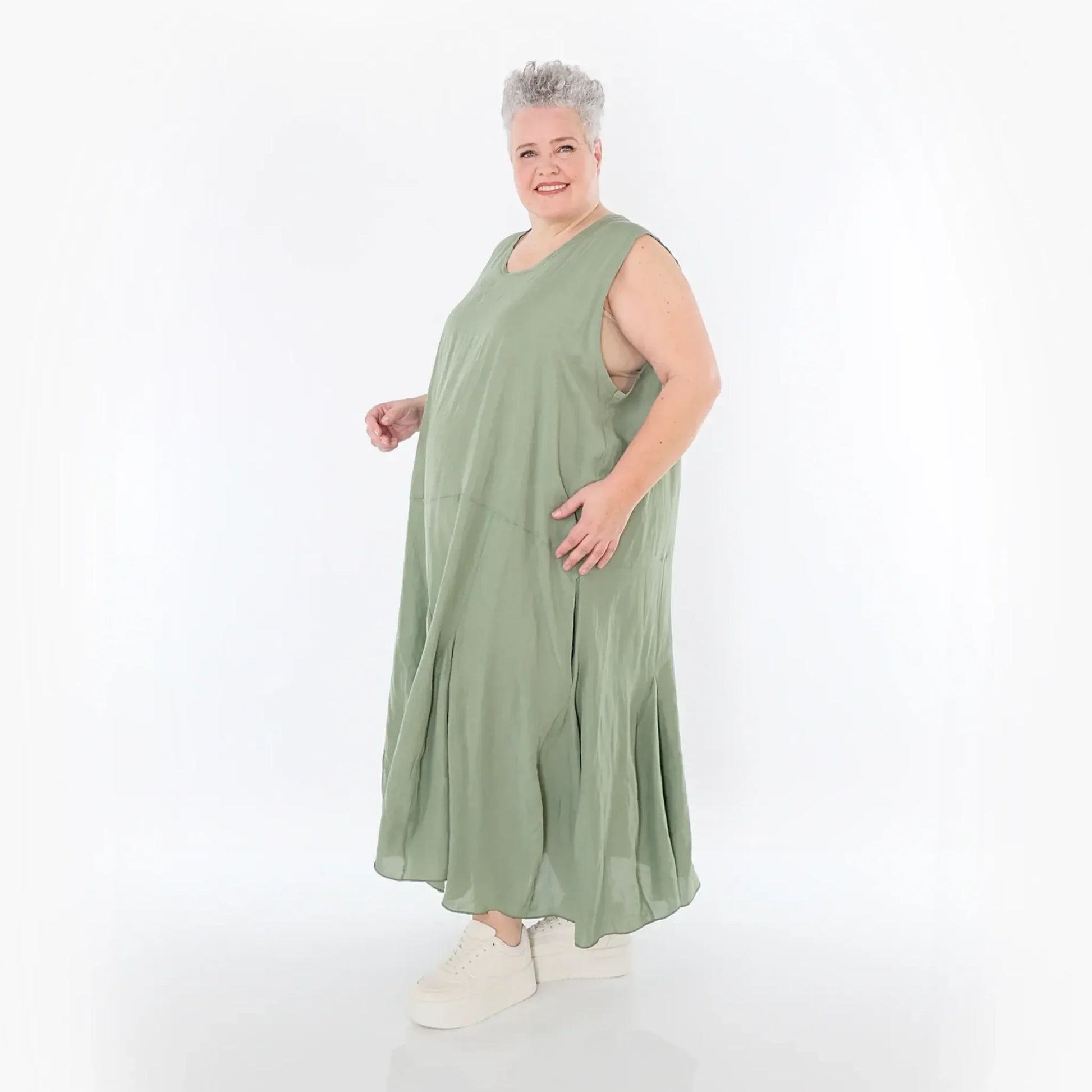  Ballonkleid von AKH Fashion aus Viskose, 1490.06972, Khaki, Ausgefallen, Zeitlos, Schick