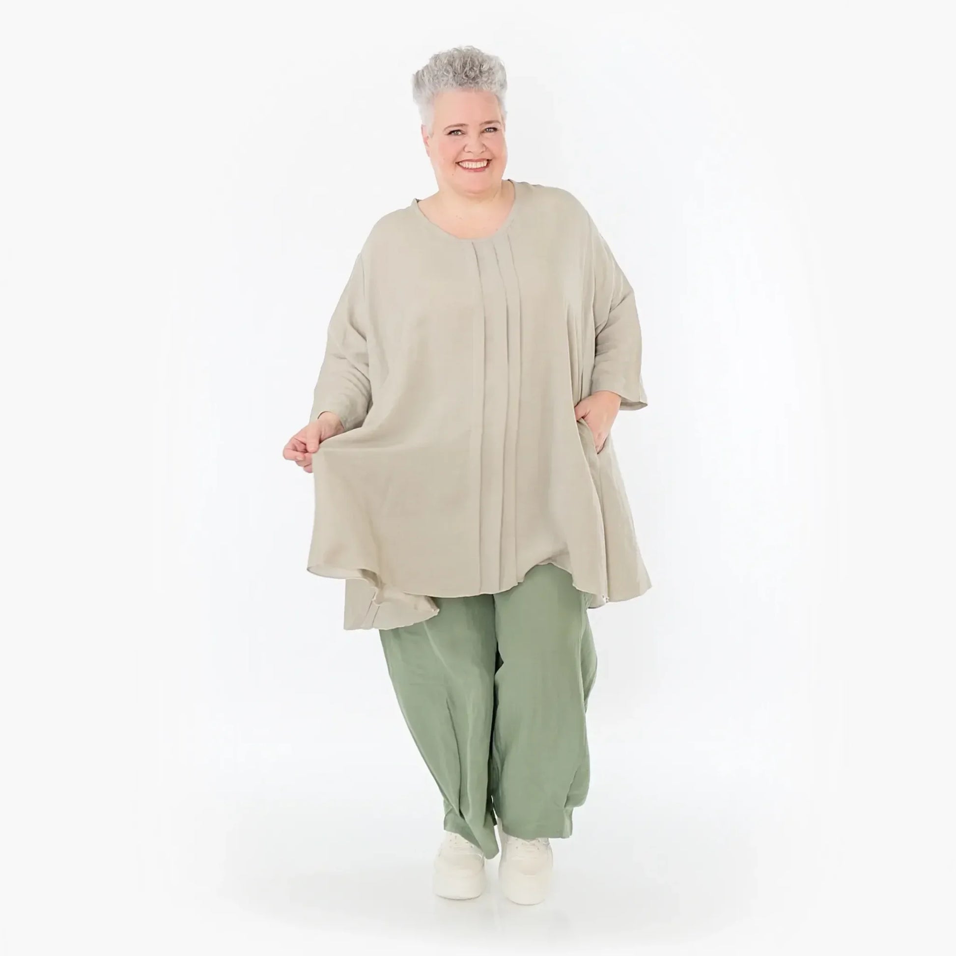  A-Form Bigshirt von AKH Fashion aus Viskose, 1490.07069, Beige, Ausgefallen, Zeitlos, Schick