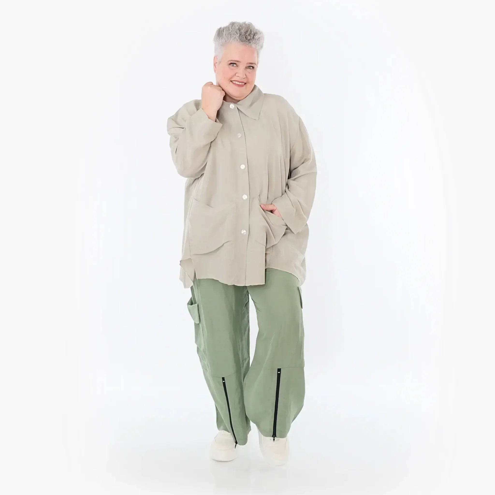  AKH Fashion Hose in gerader Form, aus Viskose, 1490.07076, Khaki, Ausgefallen, Zeitlos