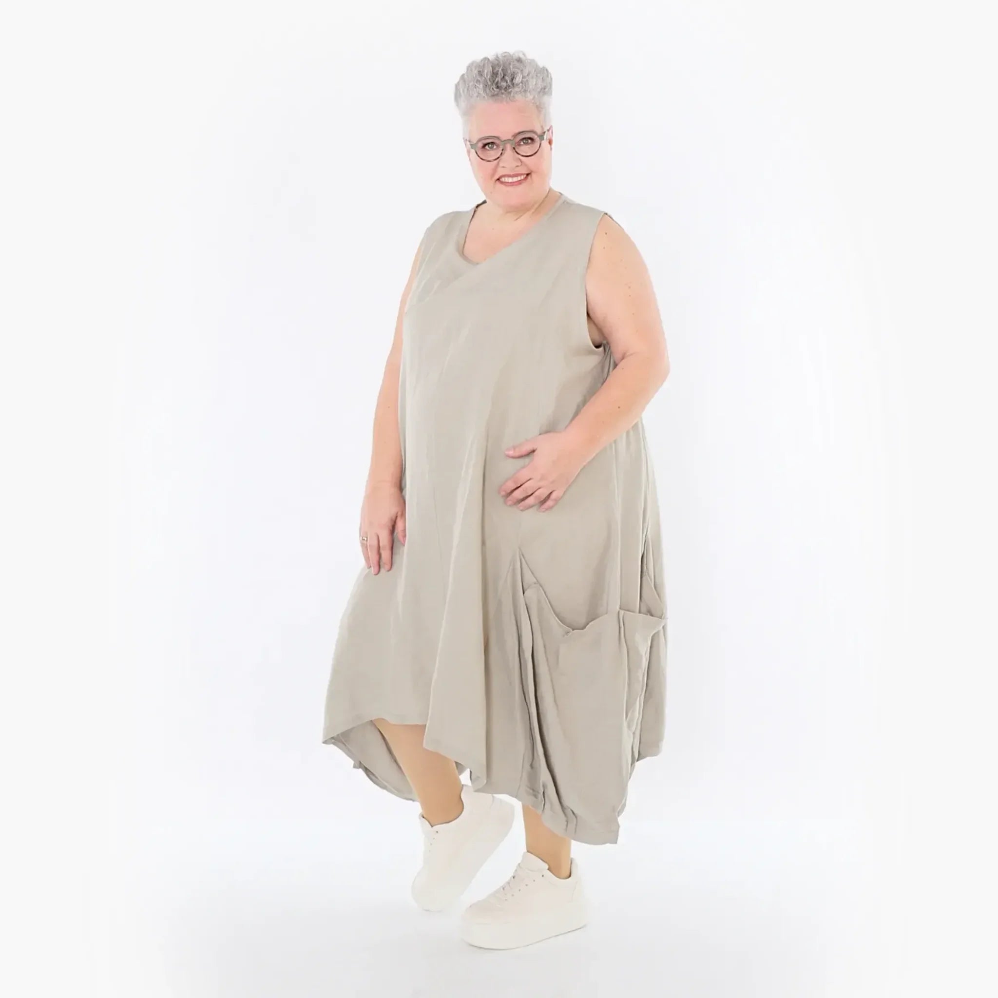  Ballonkleid von AKH Fashion aus Viskose, 1490.07093, Beige, Ausgefallen, Zeitlos, Schick