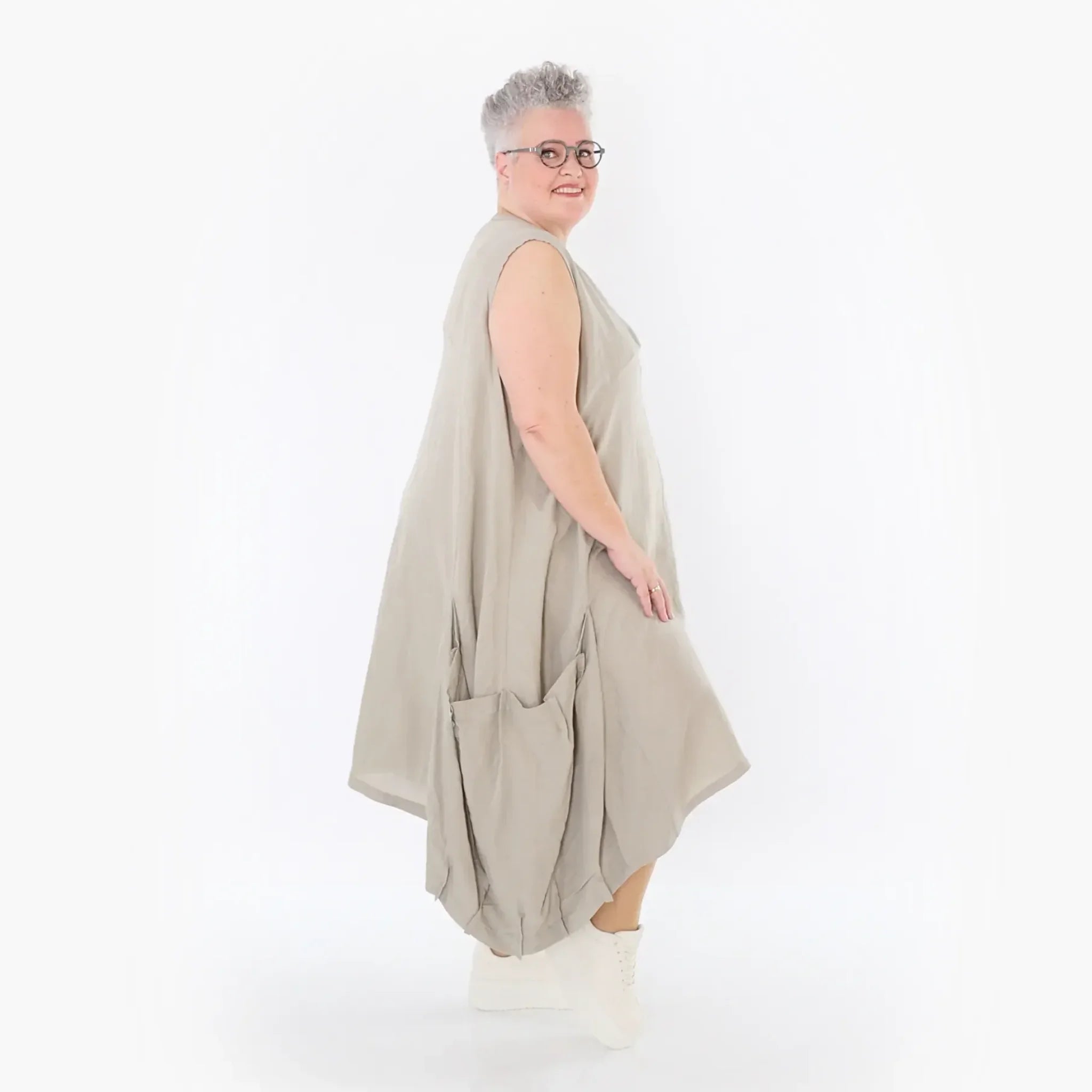  Ballonkleid von AKH Fashion aus Viskose, 1490.07093, Beige, Ausgefallen, Zeitlos, Schick