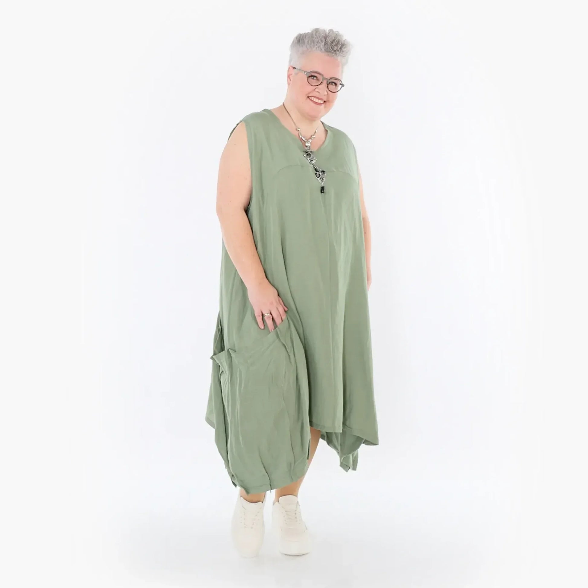  Ballonkleid von AKH Fashion aus Viskose, 1490.07093, Khaki, Ausgefallen, Zeitlos, Schick