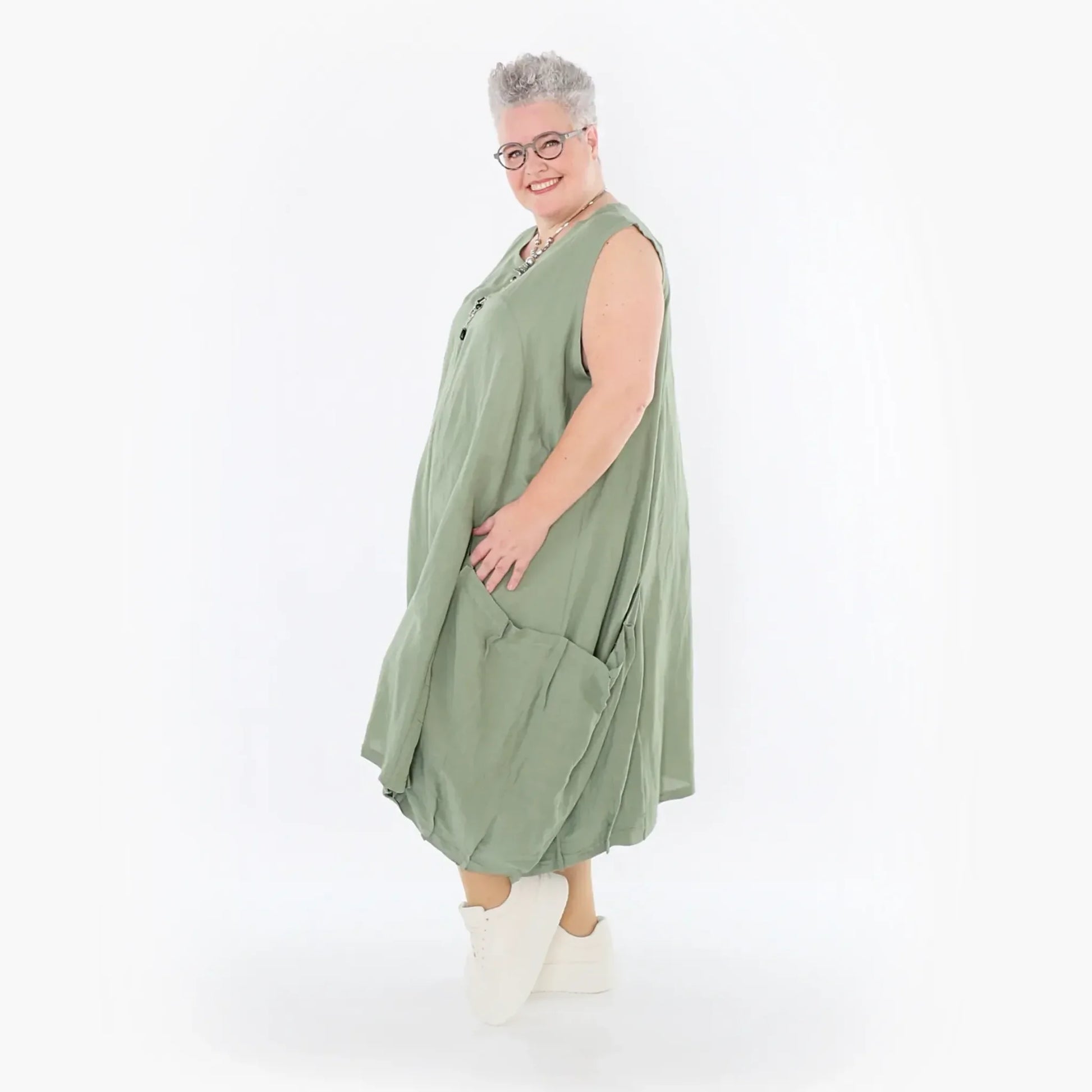  Ballonkleid von AKH Fashion aus Viskose, 1490.07093, Khaki, Ausgefallen, Zeitlos, Schick