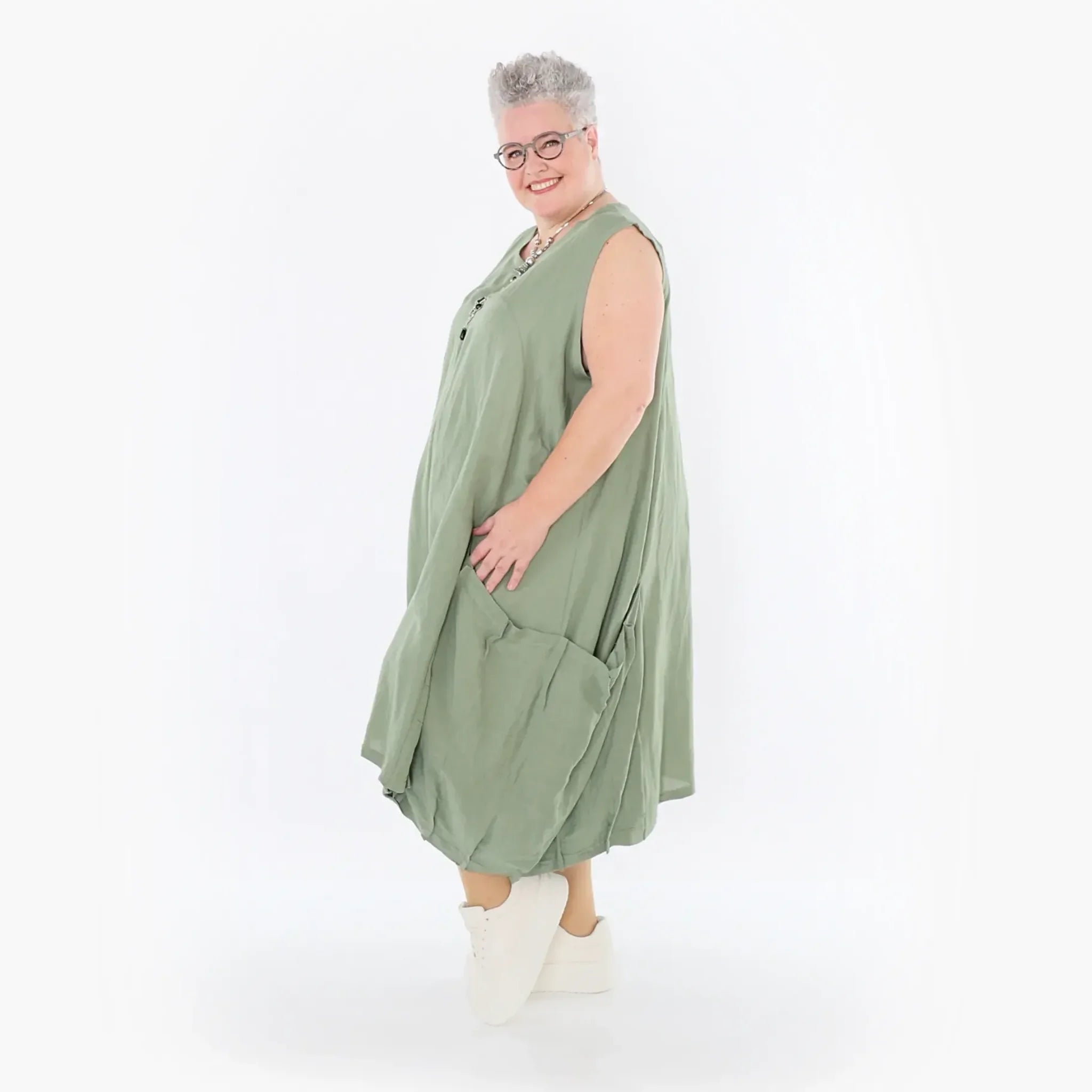  Ballonkleid von AKH Fashion aus Viskose, 1490.07093, Khaki, Ausgefallen, Zeitlos, Schick