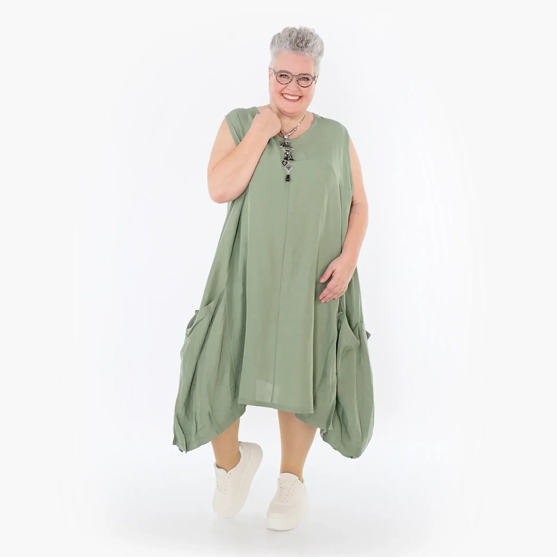  Ballonkleid von AKH Fashion aus Viskose, 1490.07093, Khaki, Ausgefallen, Zeitlos, Schick