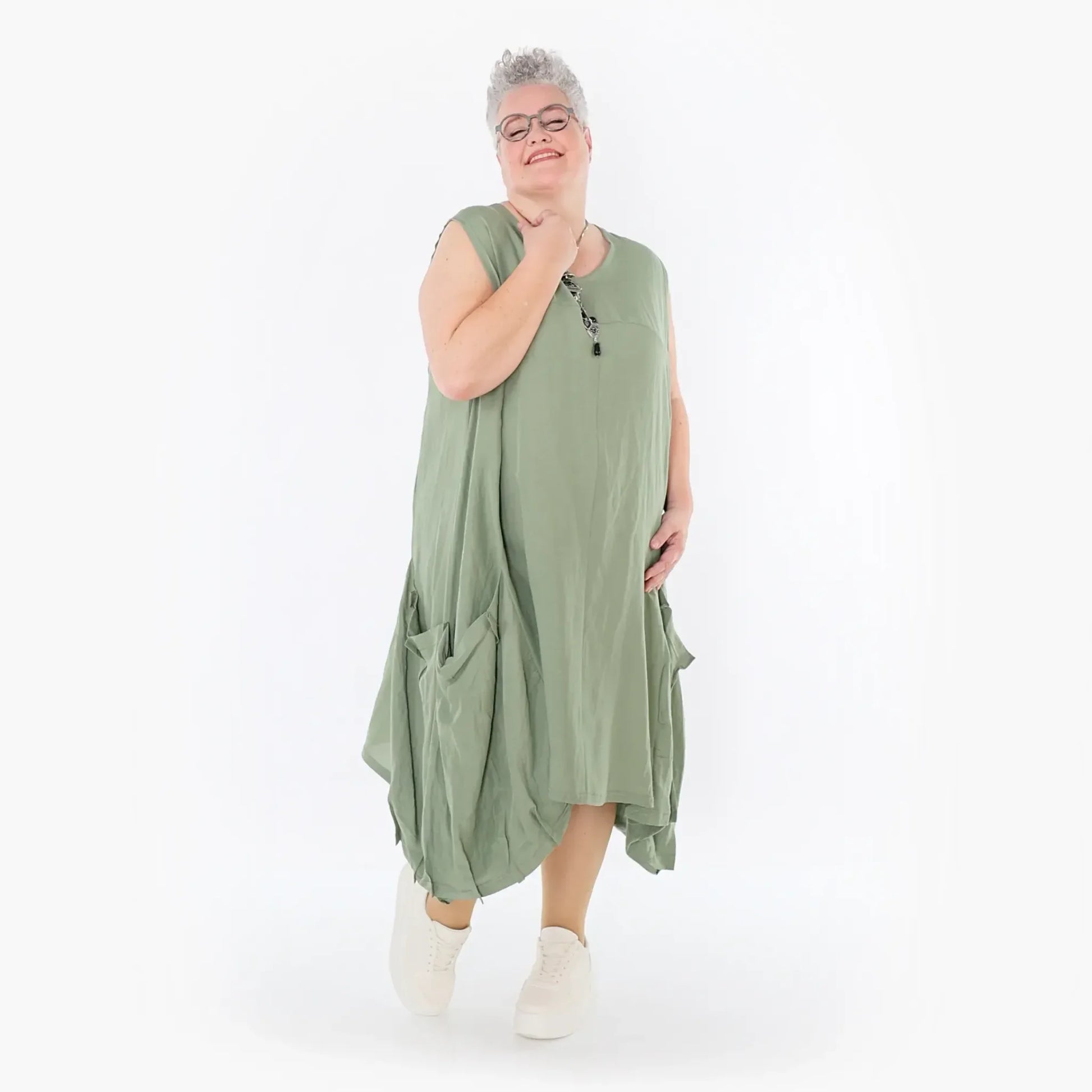  Ballonkleid von AKH Fashion aus Viskose, 1490.07093, Khaki, Ausgefallen, Zeitlos, Schick