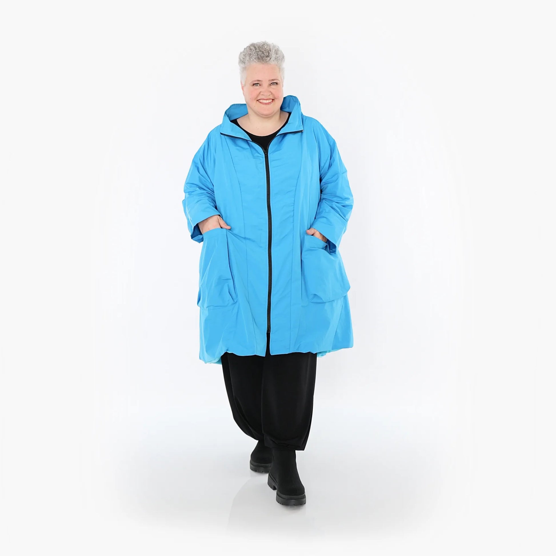  AKH Fashion Mantel in Vokuhila-Form, aus Baumwolle, 1493.02276, Blau, Ausgefallen, Zeitlos