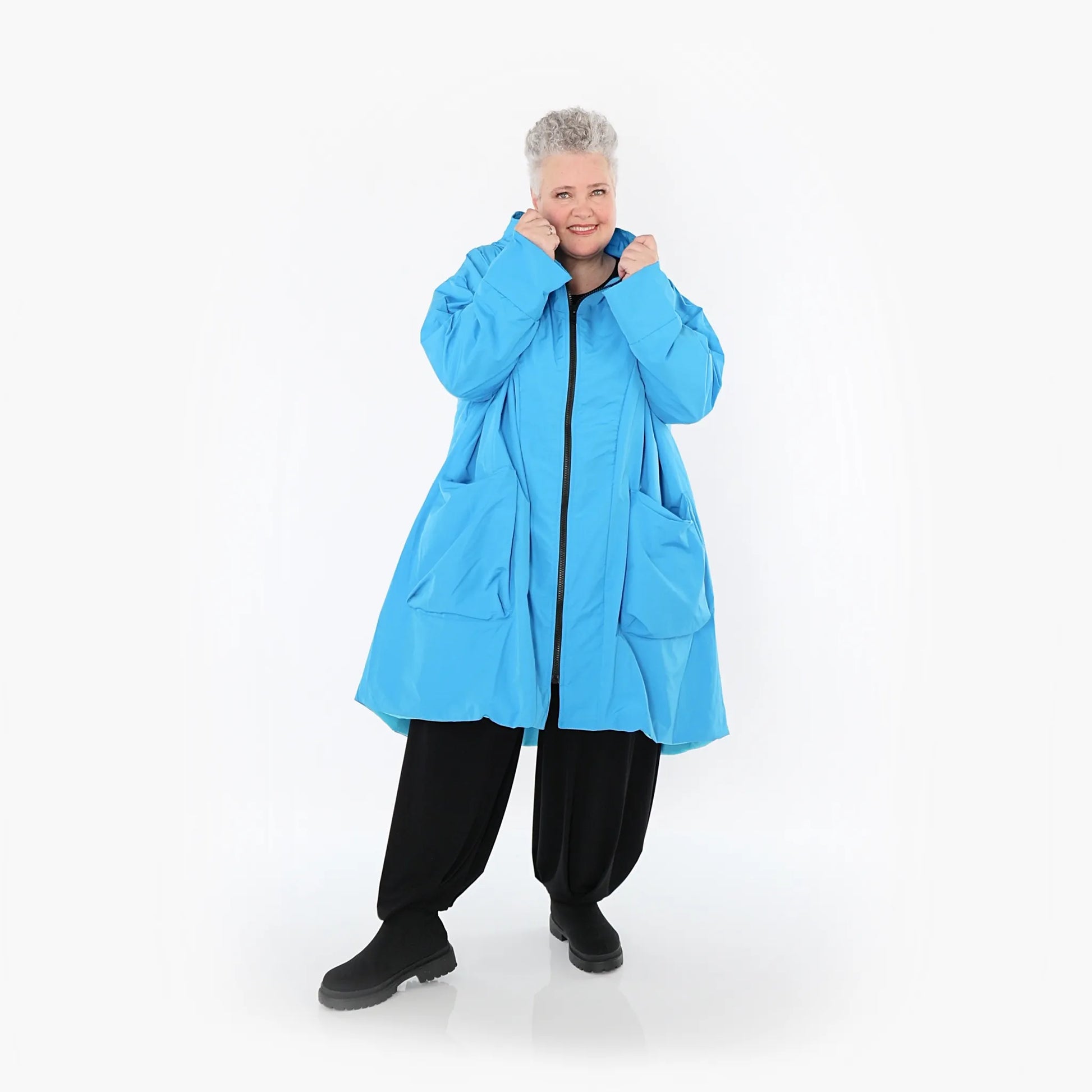  AKH Fashion Mantel in Vokuhila-Form, aus Baumwolle, 1493.02276, Blau, Ausgefallen, Zeitlos