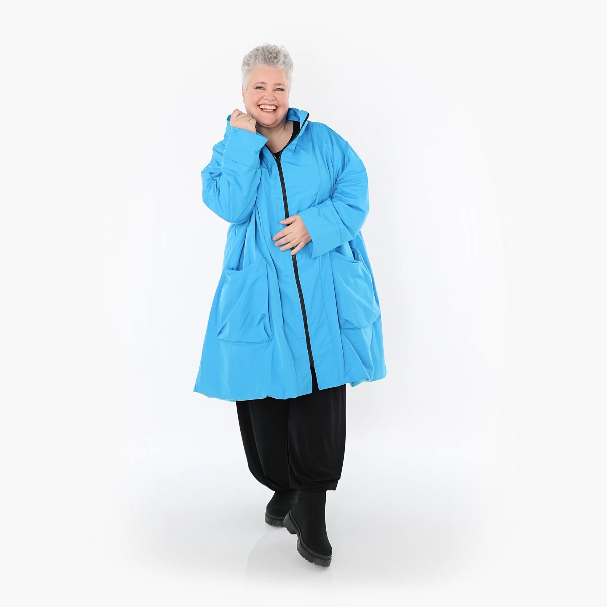  AKH Fashion Mantel in Vokuhila-Form, aus Baumwolle, 1493.02276, Blau, Ausgefallen, Zeitlos