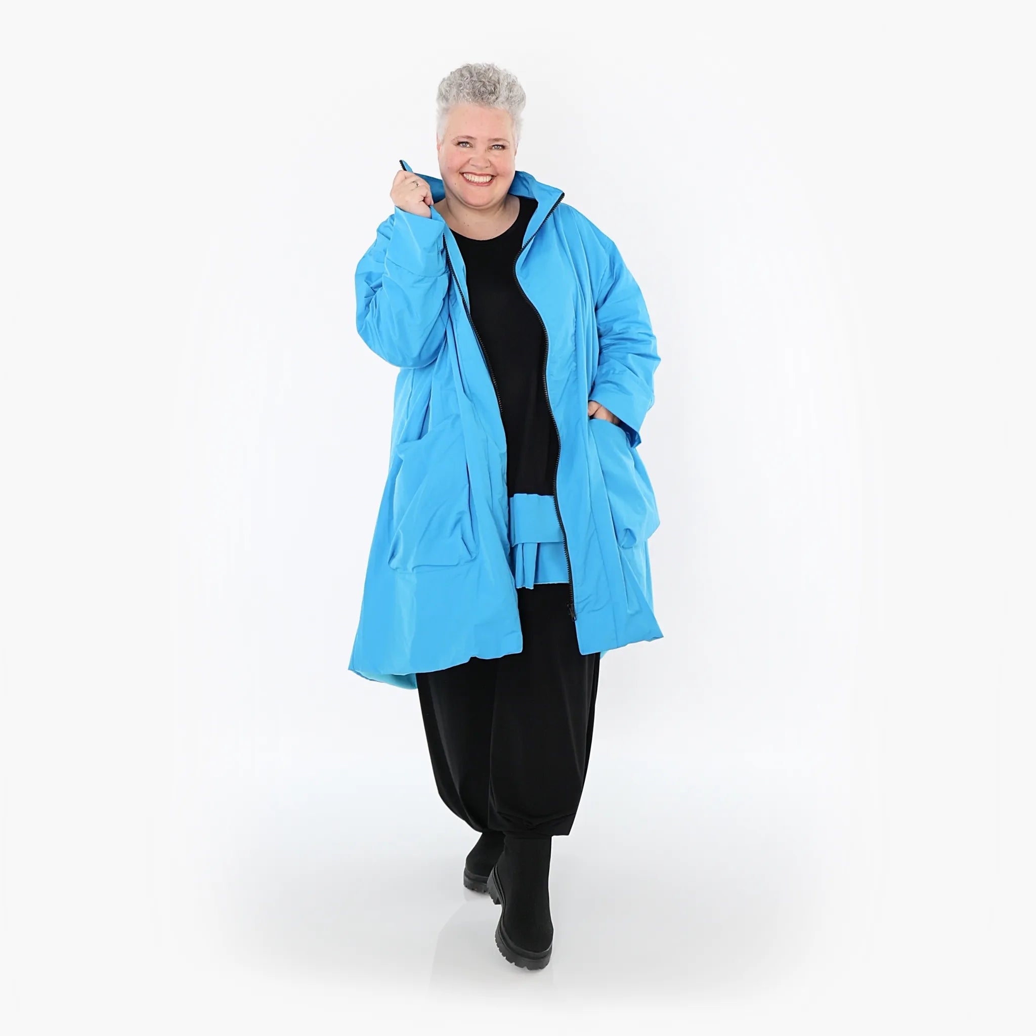  AKH Fashion Mantel in Vokuhila-Form, aus Baumwolle, 1493.02276, Blau, Ausgefallen, Zeitlos