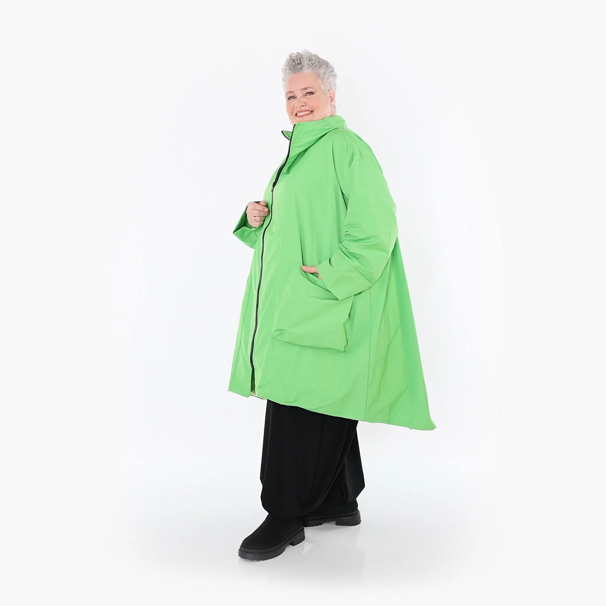  AKH Fashion Mantel in Vokuhila-Form, aus Baumwolle, 1493.02276, Grün, Ausgefallen, Zeitlos