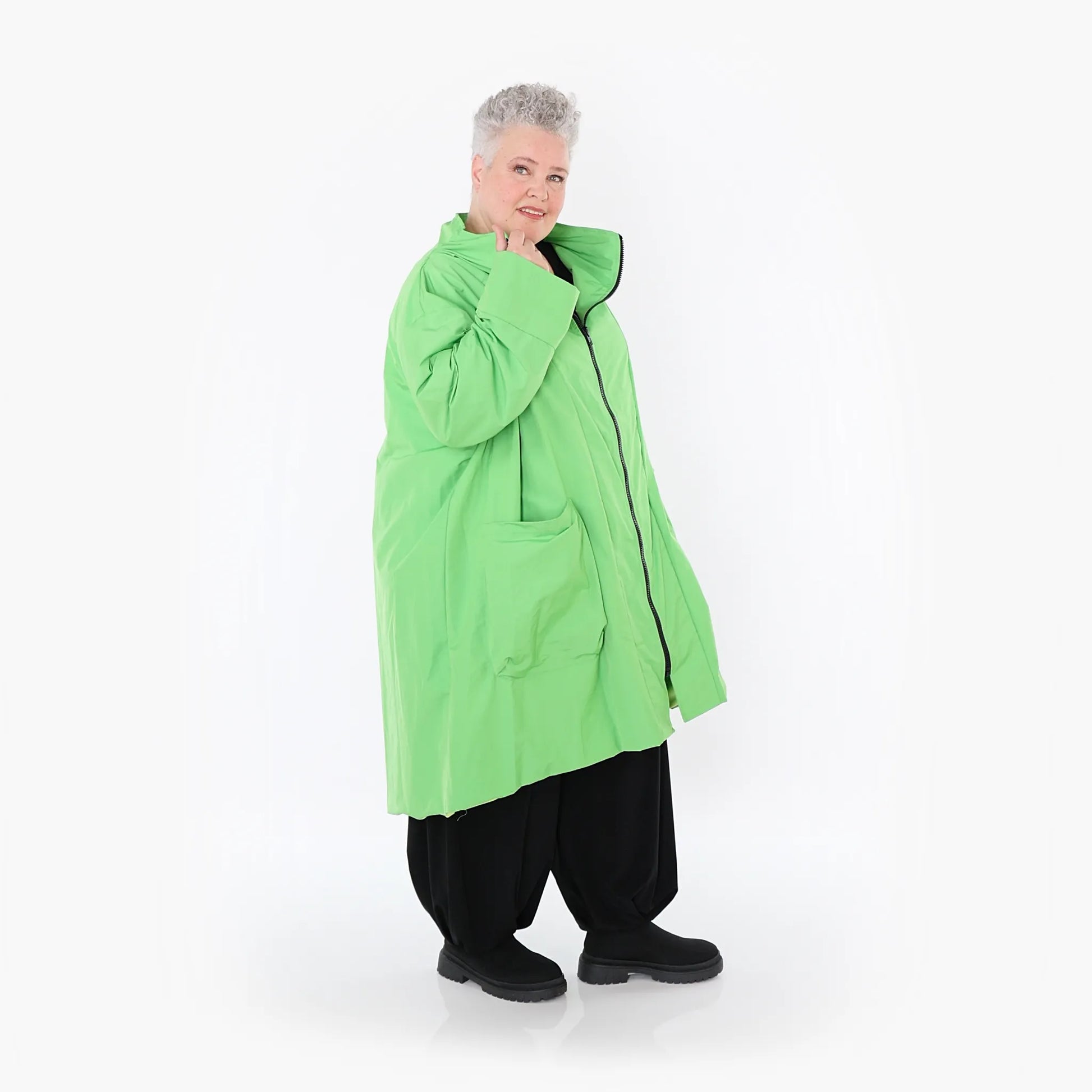  AKH Fashion Mantel in Vokuhila-Form, aus Baumwolle, 1493.02276, Grün, Ausgefallen, Zeitlos