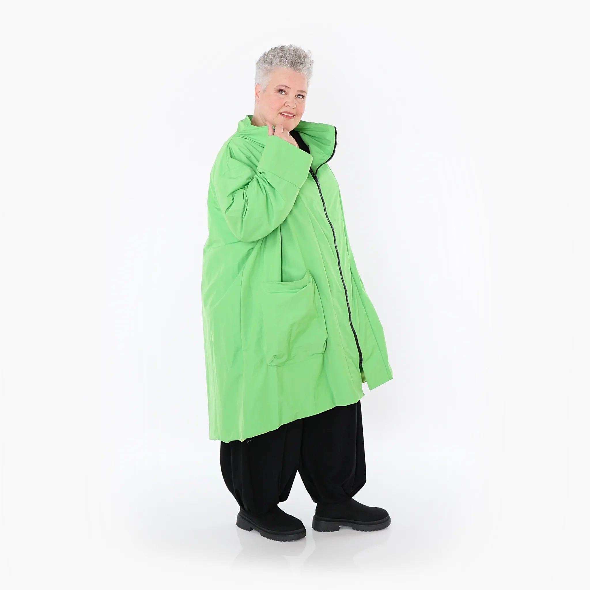  AKH Fashion Mantel in Vokuhila-Form, aus Baumwolle, 1493.02276, Grün, Ausgefallen, Zeitlos