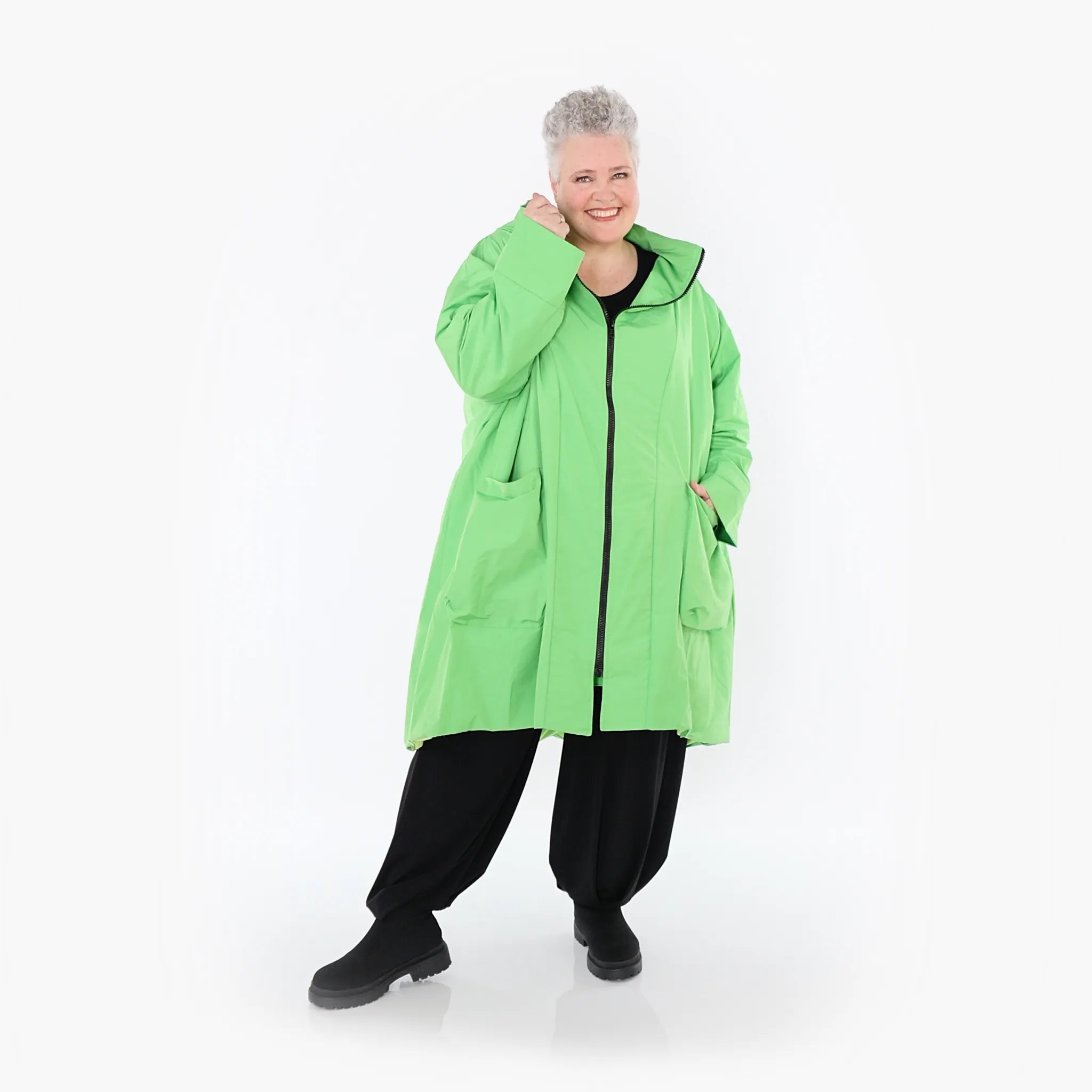  AKH Fashion Mantel in Vokuhila-Form, aus Baumwolle, 1493.02276, Grün, Ausgefallen, Zeitlos