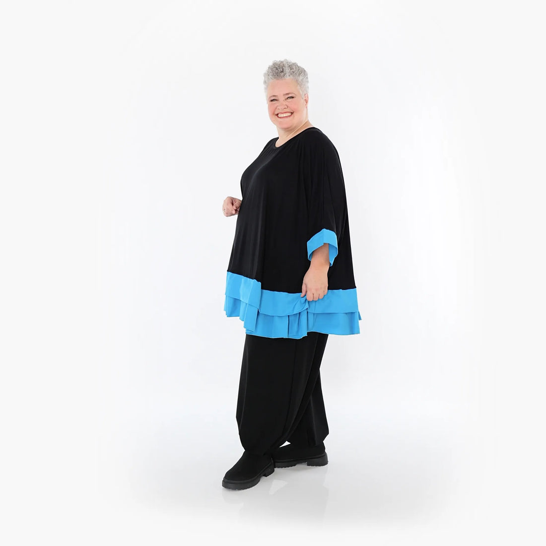  A-Form Bigshirt von AKH Fashion aus Viskose, 1493.07103, Schwarz/Blau, Ausgefallen, Zeitlos
