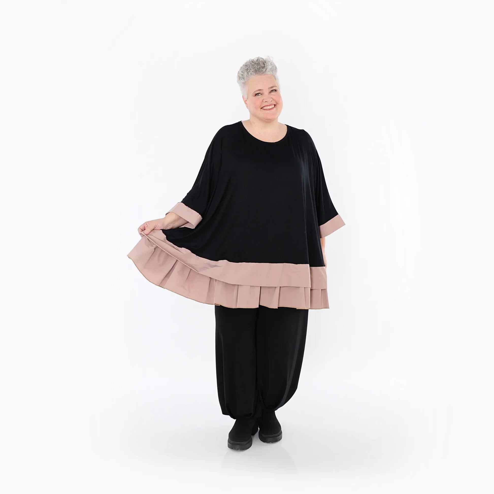  A-Form Bigshirt von AKH Fashion aus Viskose, 1493.07103, Schwarz/Mauve, Ausgefallen, Zeitlos