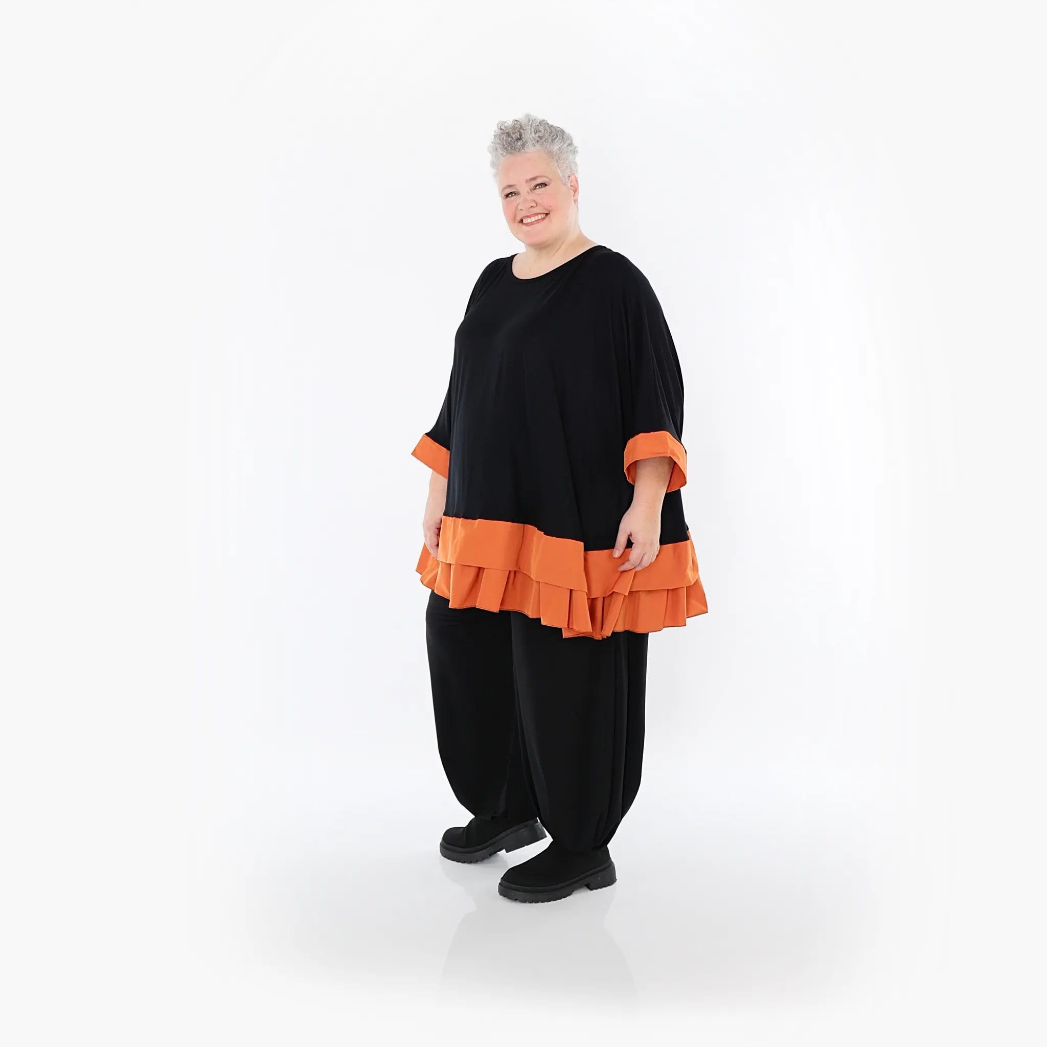  A-Form Bigshirt von AKH Fashion aus Viskose, 1493.07103, Schwarz/Orange, Ausgefallen, Zeitlos