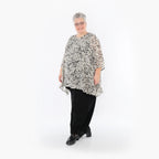  A-Form Bigshirt von AKH Fashion aus Viskose, 1494.00593, Ecru/Schwarz, Blumen, Ausgefallen