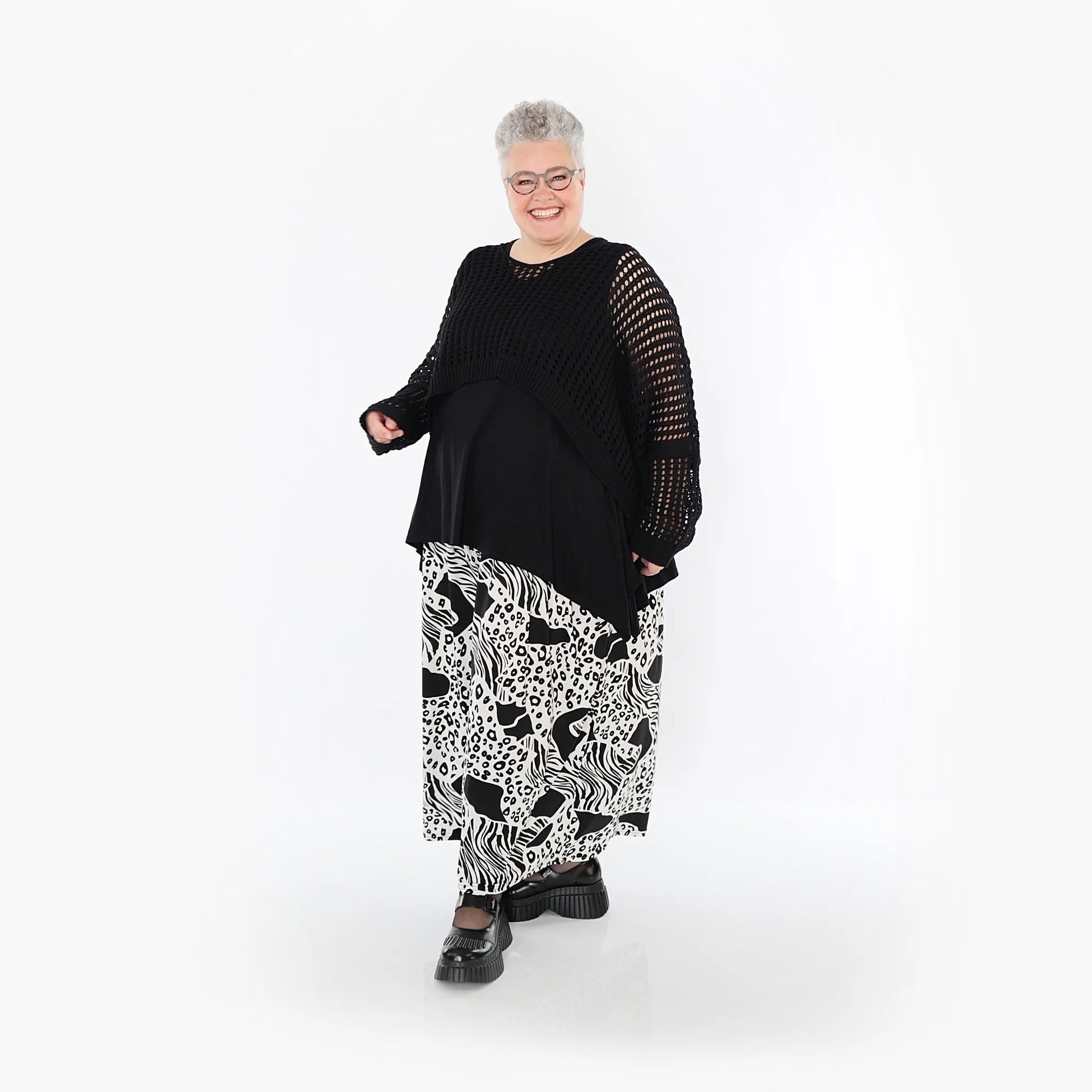  Palazzo Hose von AKH Fashion aus Materialmix, 1499.07077, Schwarz/Weiß, Animal, Schick