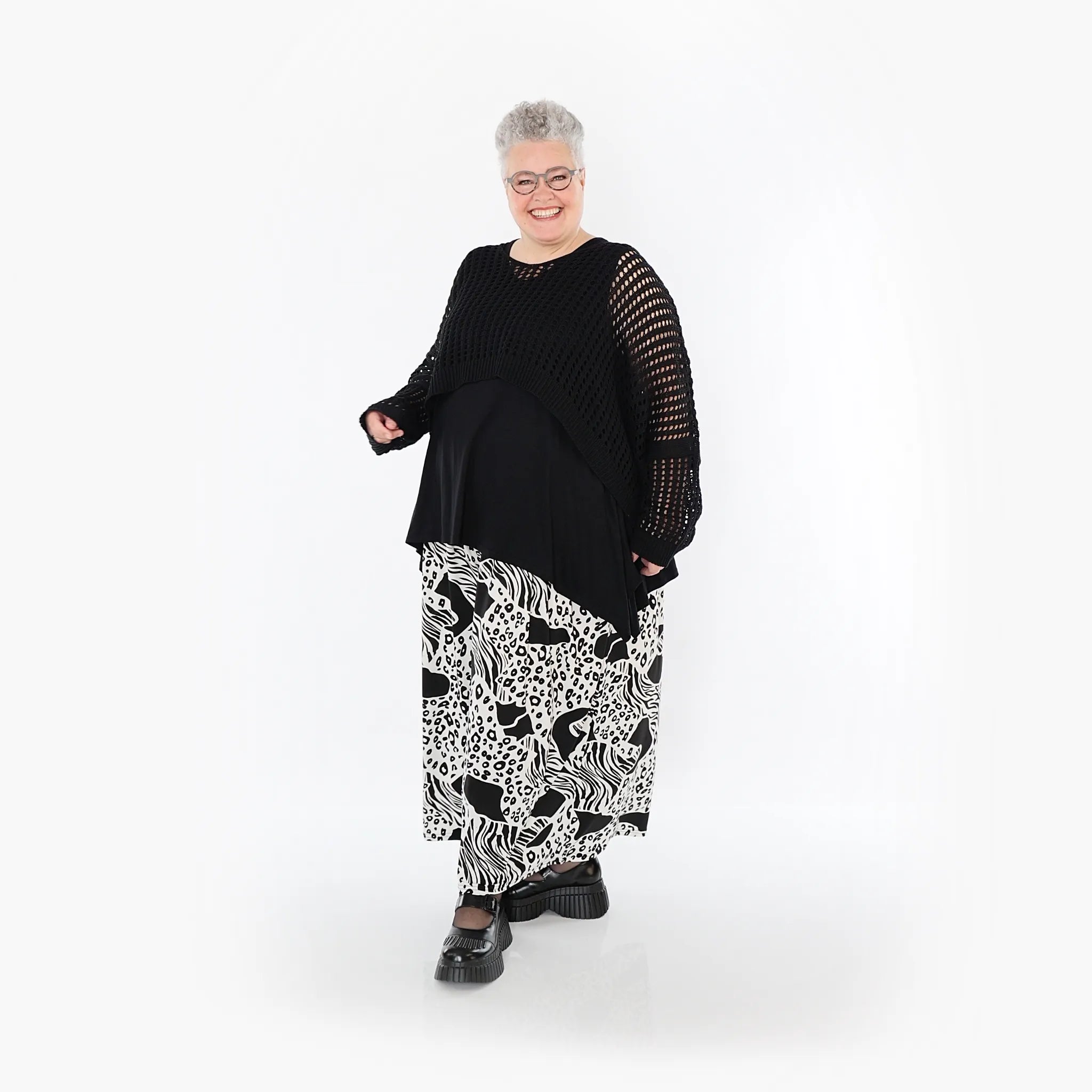  Palazzo Hose von AKH Fashion aus Materialmix, 1499.07077, Schwarz/Weiß, Animal, Schick