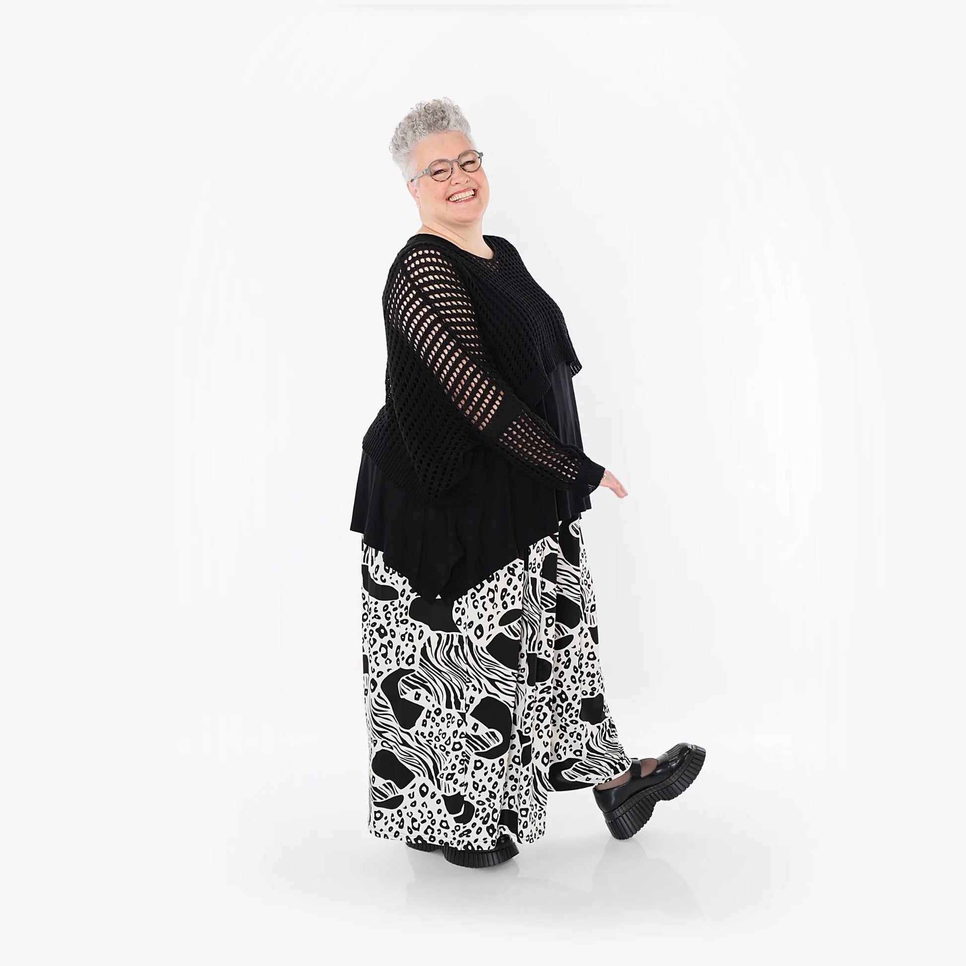  Palazzo Hose von AKH Fashion aus Materialmix, 1499.07077, Schwarz/Weiß, Animal, Schick