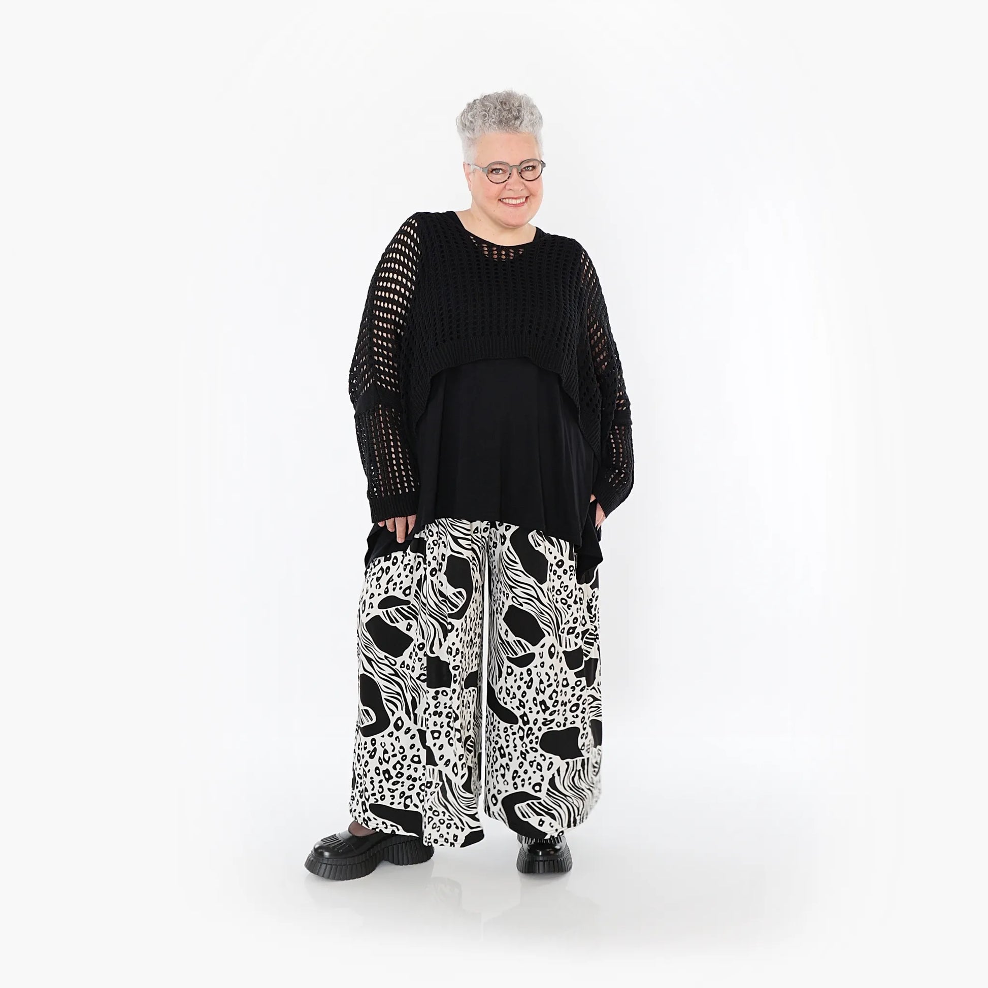 Palazzo Hose von AKH Fashion aus Materialmix, 1499.07077, Schwarz/Weiß, Animal, Schick