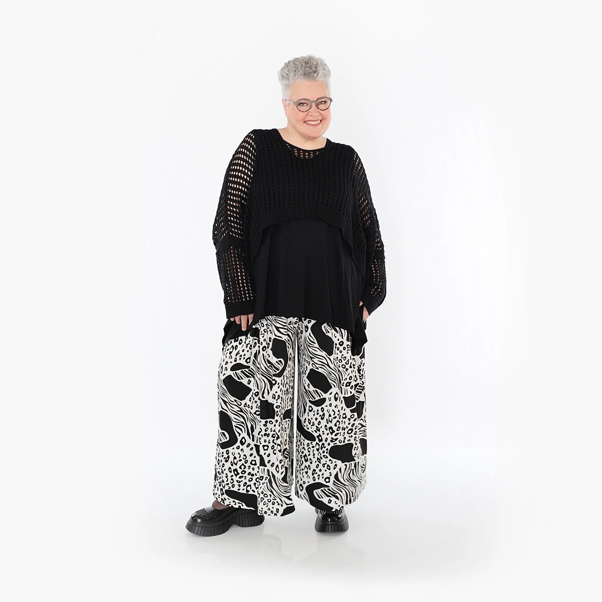  Palazzo Hose von AKH Fashion aus Materialmix, 1499.07077, Schwarz/Weiß, Animal, Schick