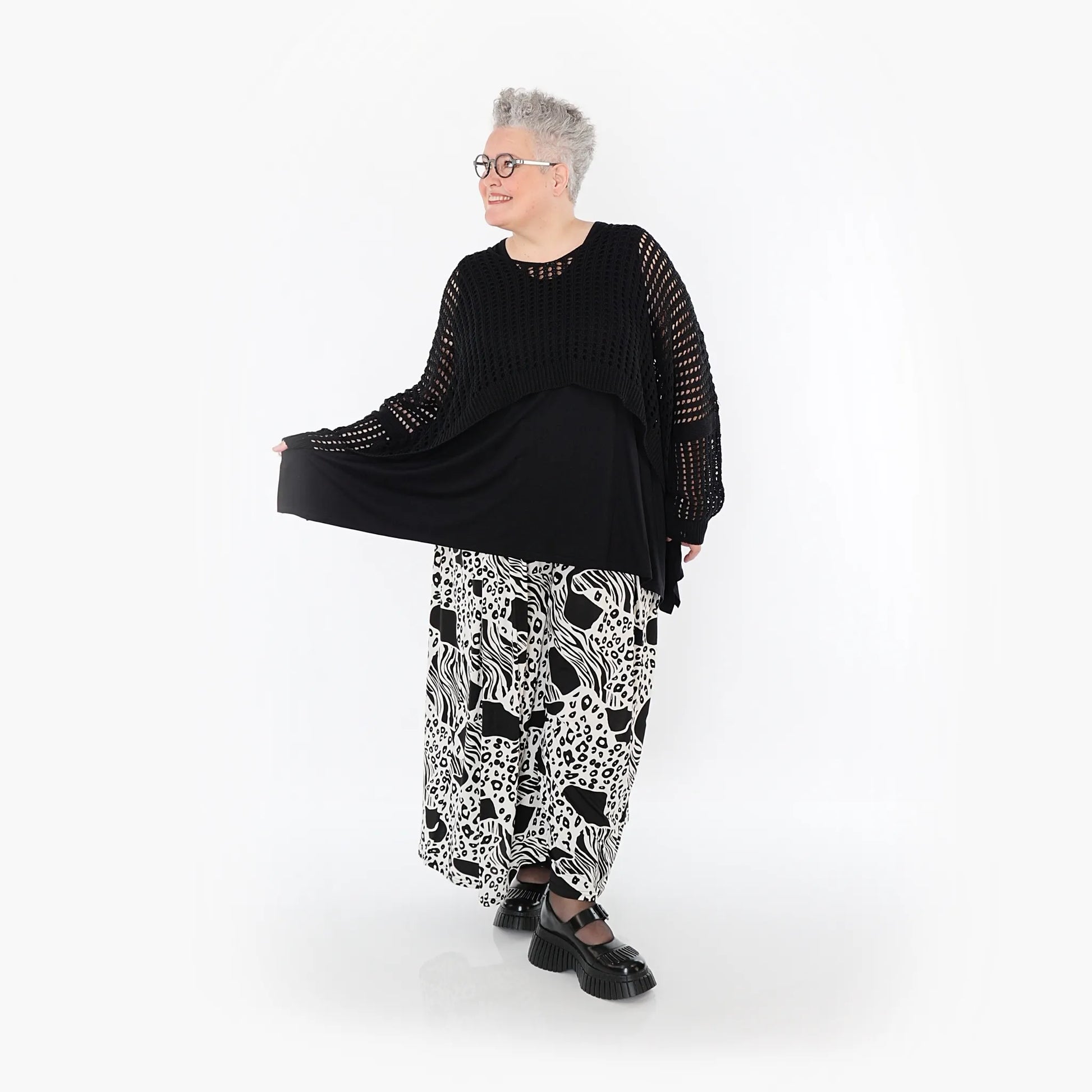  Palazzo Hose von AKH Fashion aus Materialmix, 1499.07077, Schwarz/Weiß, Animal, Schick