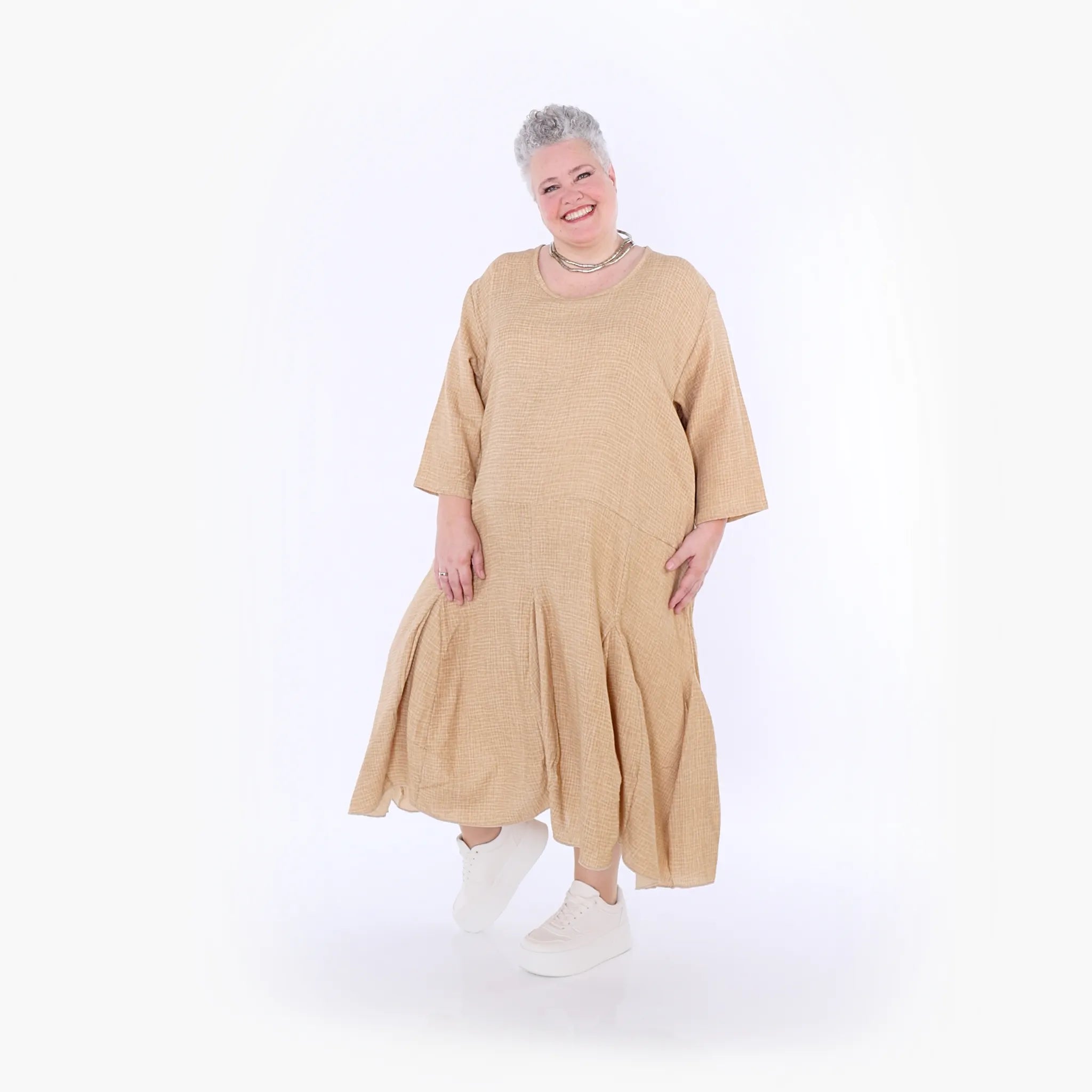  Ballonkleid von AKH Fashion aus Baumwolle, 1501.06972, Cognac, Ausgefallen, Zeitlos