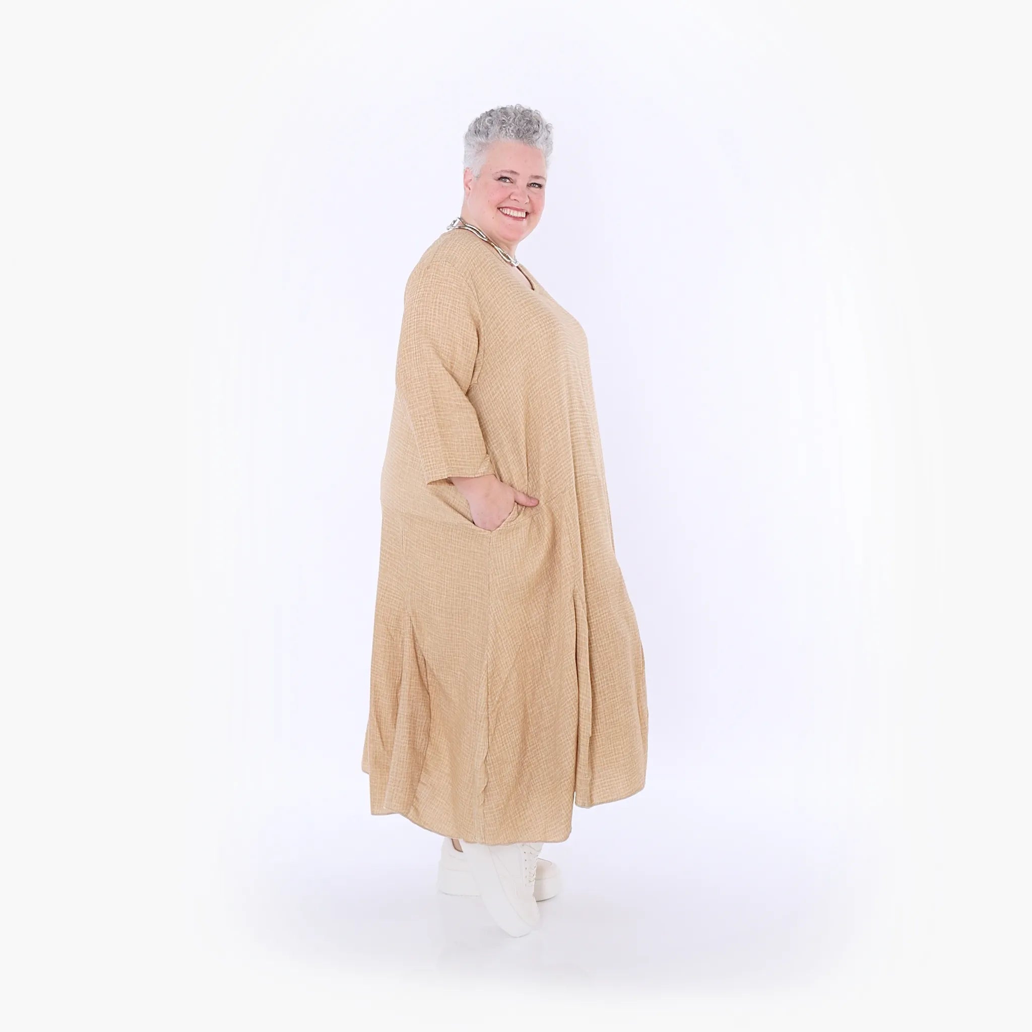  Ballonkleid von AKH Fashion aus Baumwolle, 1501.06972, Cognac, Ausgefallen, Zeitlos