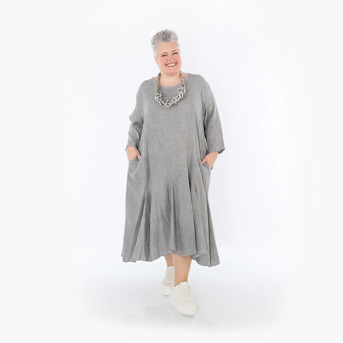  Ballonkleid von AKH Fashion aus Baumwolle, 1501.06972, Grau, Ausgefallen, Zeitlos, Schick