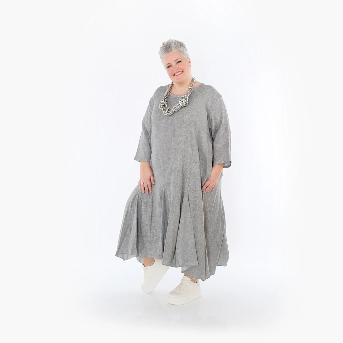  Ballonkleid von AKH Fashion aus Baumwolle, 1501.06972, Grau, Ausgefallen, Zeitlos, Schick