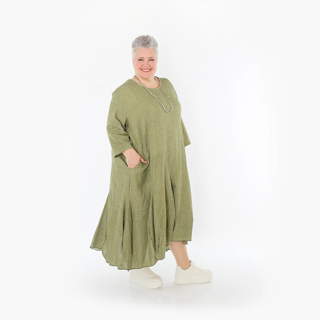  Ballonkleid von AKH Fashion aus Baumwolle, 1501.06972, Khaki, Ausgefallen, Zeitlos, Schick