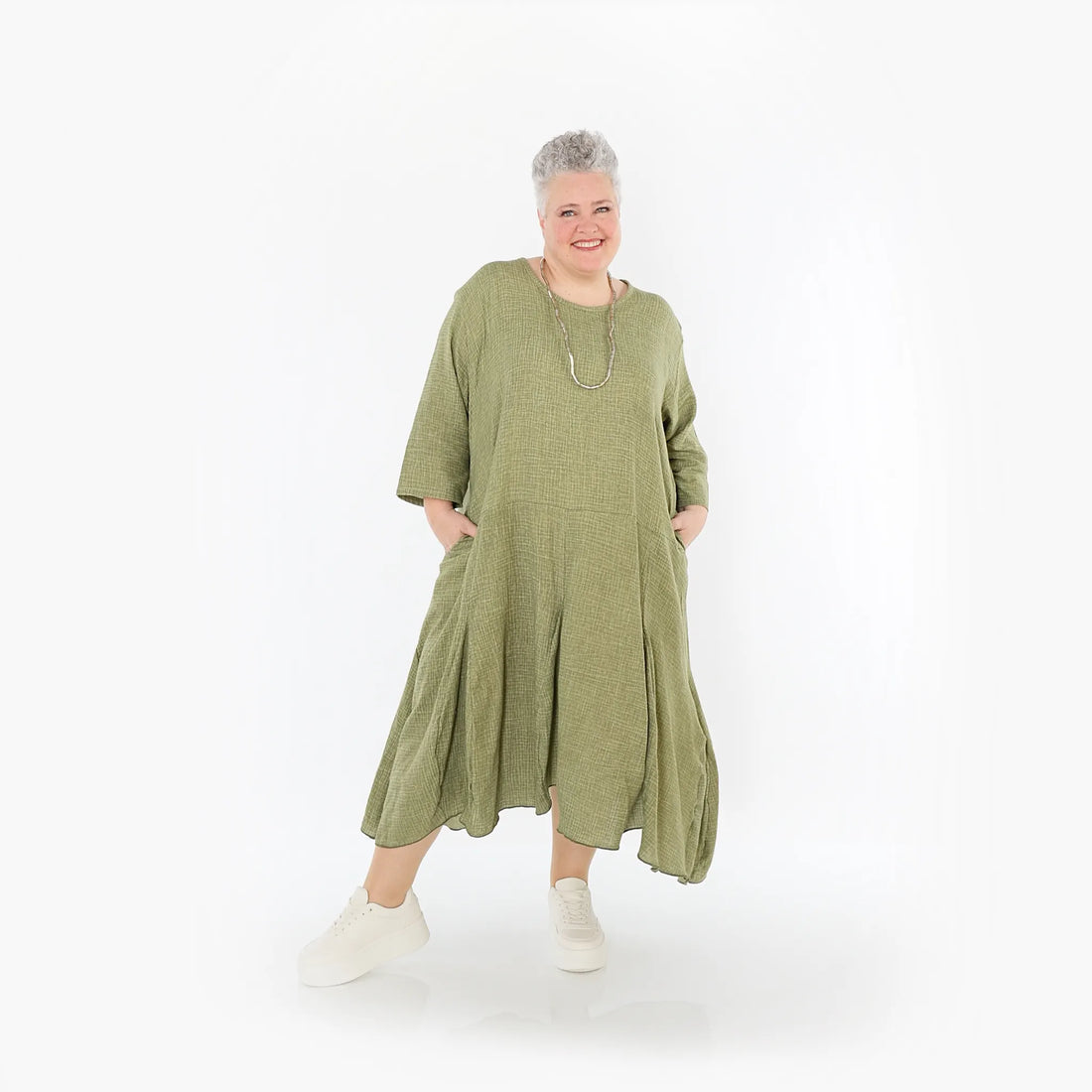  Ballonkleid von AKH Fashion aus Baumwolle, 1501.06972, Khaki, Ausgefallen, Zeitlos, Schick