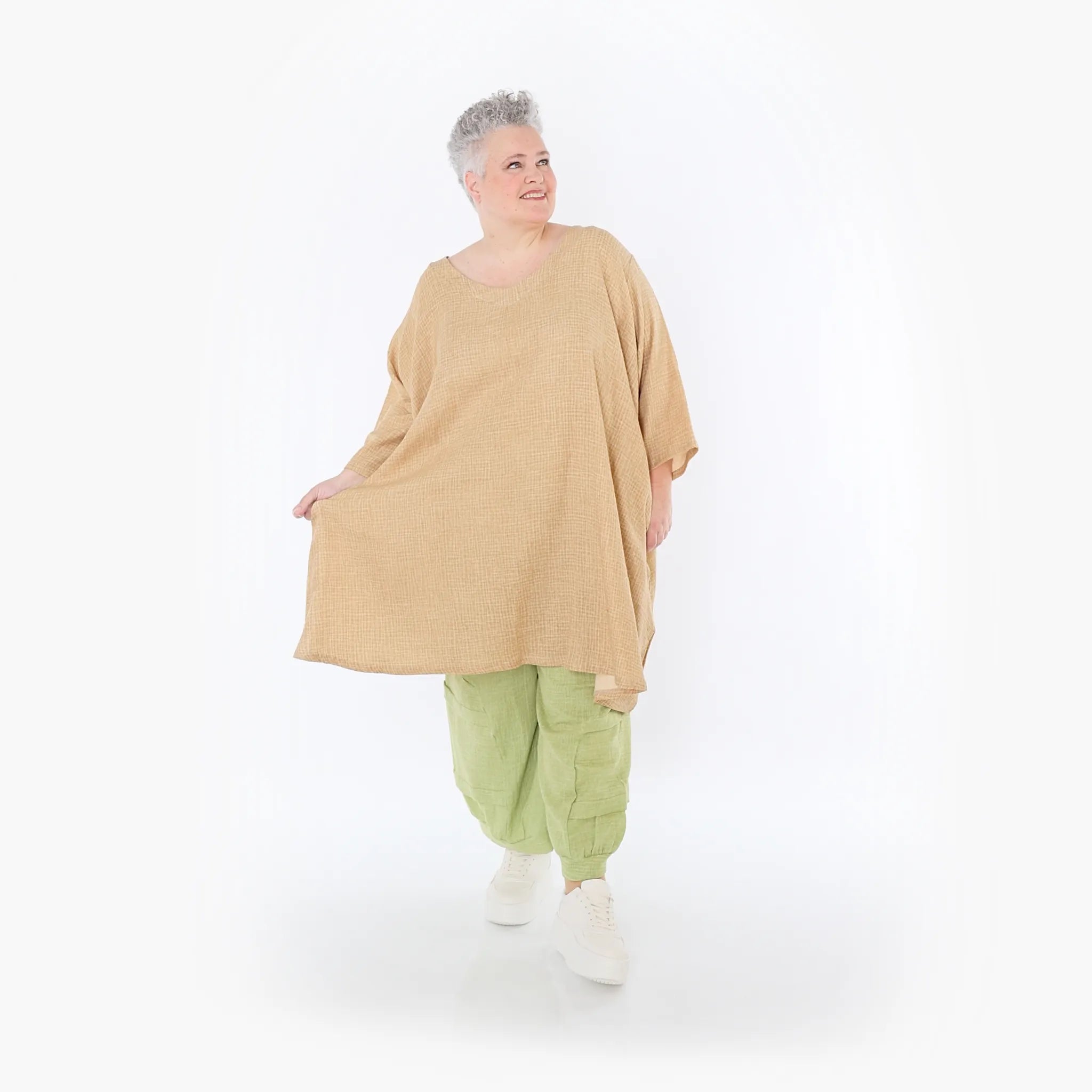  A-Form Bigshirt von AKH Fashion aus Baumwolle, 1501.07022, Cognac, Ausgefallen, Zeitlos