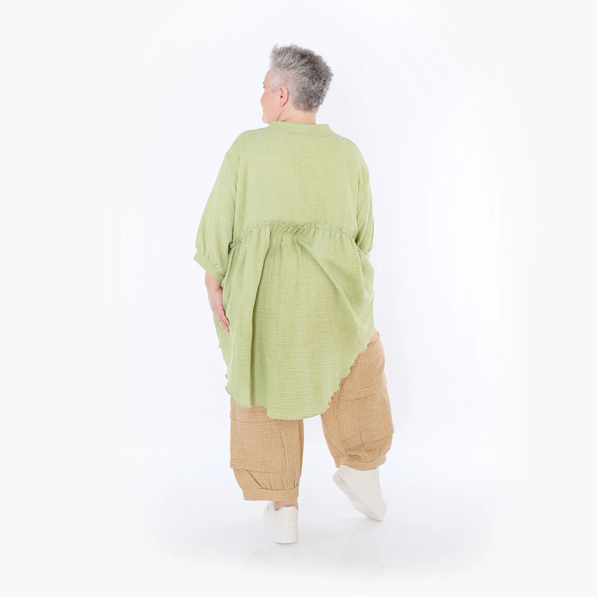  AKH Fashion Bluse in gerundeter Form, aus Baumwolle, 1501.07106, Apfelgrün, Ausgefallen