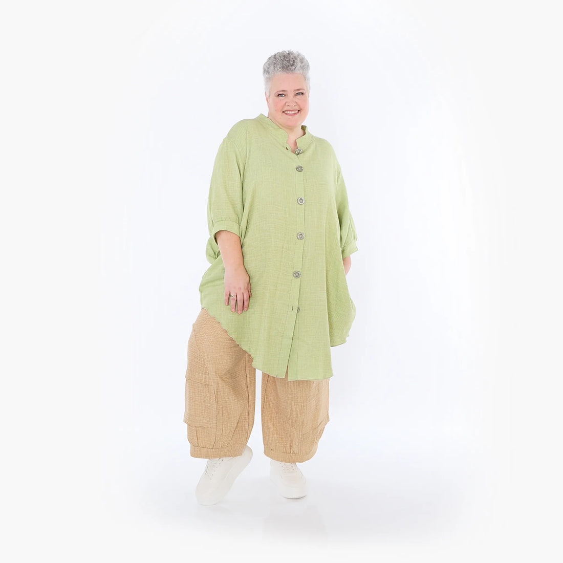  AKH Fashion Bluse in gerundeter Form, aus Baumwolle, 1501.07106, Apfelgrün, Ausgefallen